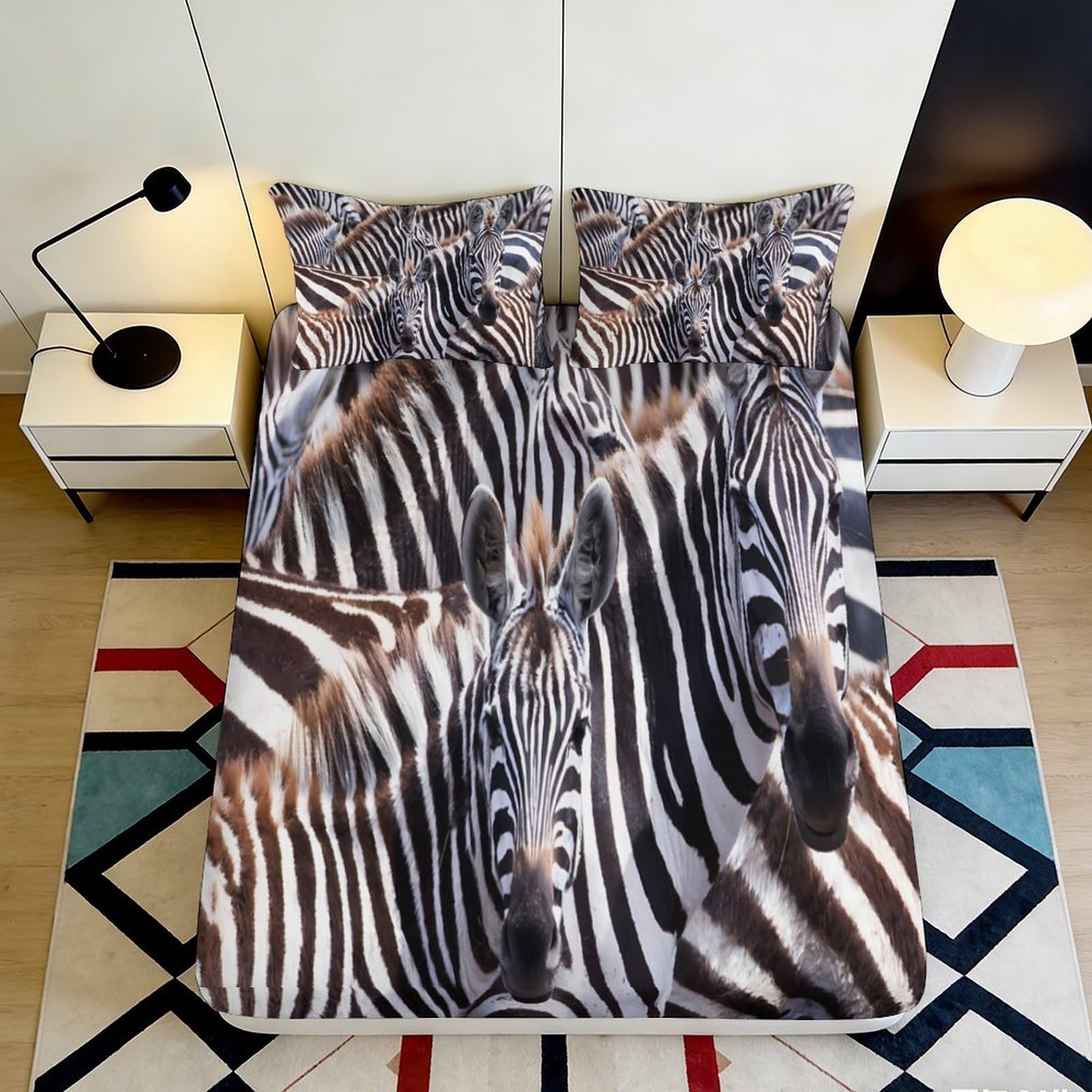 3D Printed Zebra Stripe Fitted Sheet Microfiber Soft Breathable Wild Animal Bed Cover for Bedroom Guest Room Decor 90x200x25cm