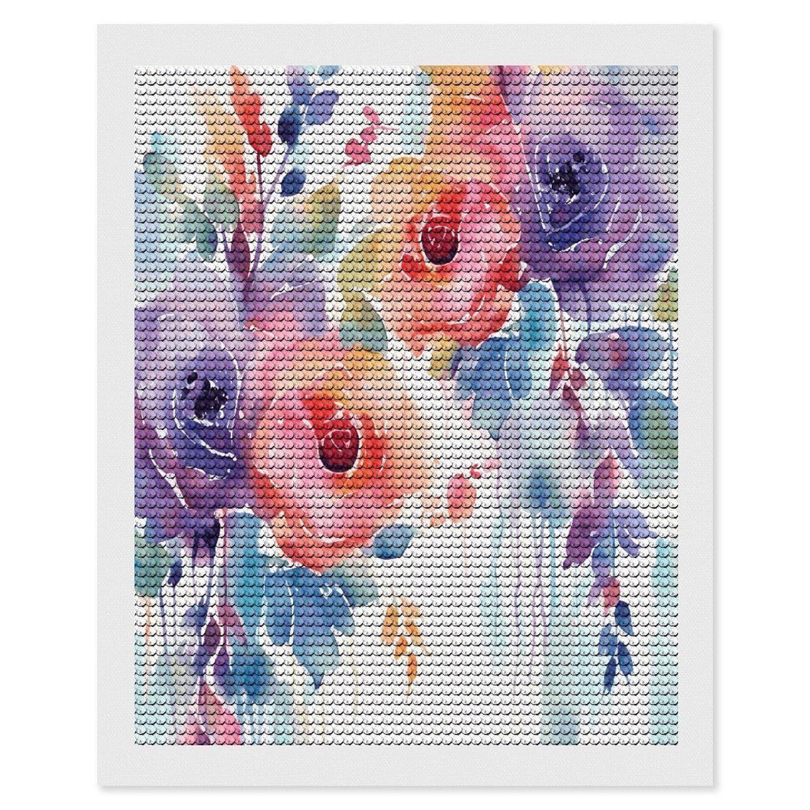 FekiLoot Watercolor Floral Diamond Painting Kits for Beginners DIY Diamond Art Kits for Adults Full Drill Round Diamond Dot Gem Art Painting Fun DIY Crafts for Home Kitchen Wall Decor Gift 16"x20"