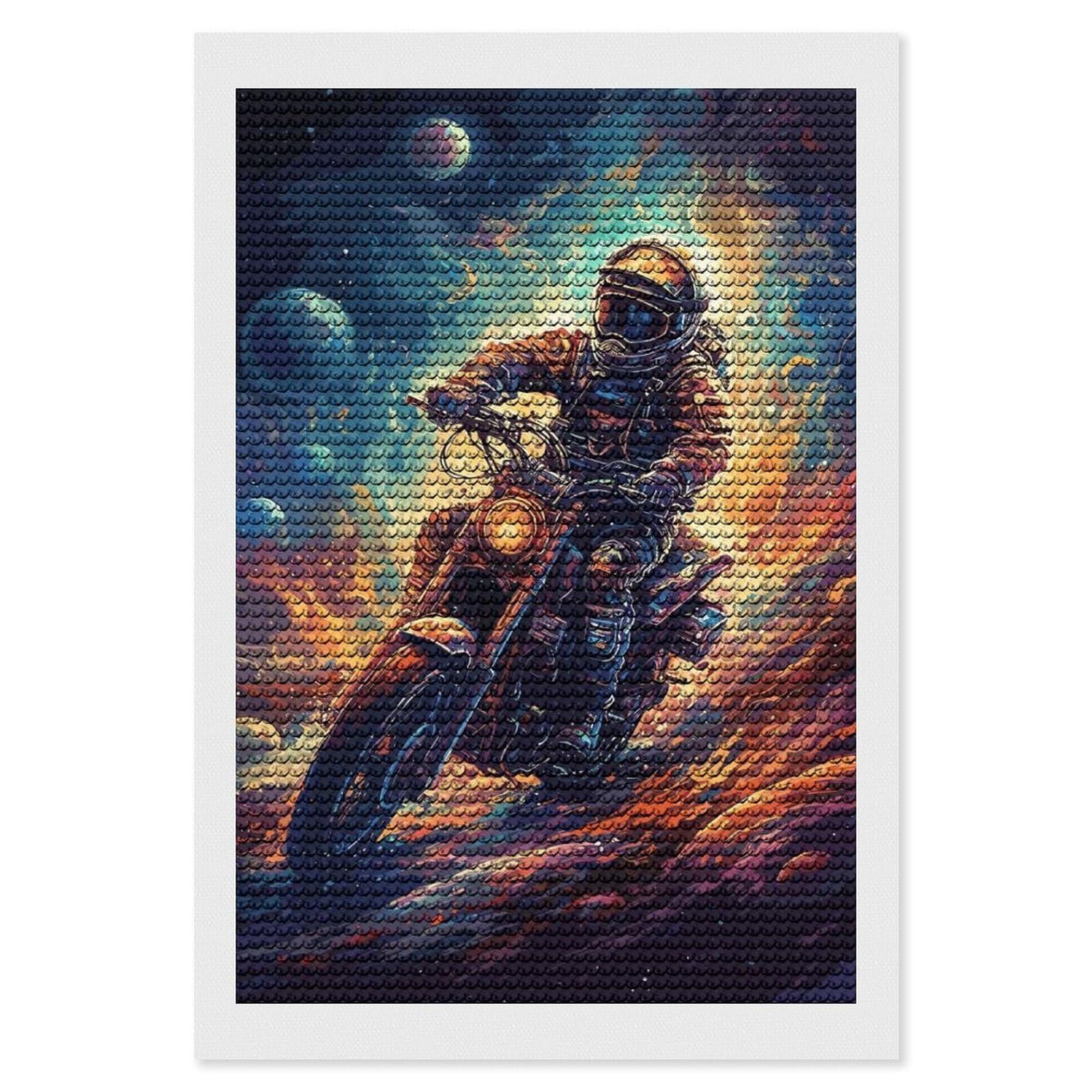 Junmoney Motorcycle Astronaut Space Crystal Diamond Art Kit 8"x12", Modern Decor, Boho Decor, Wall Art Gift, Decorative Artwork, Creative Hobby