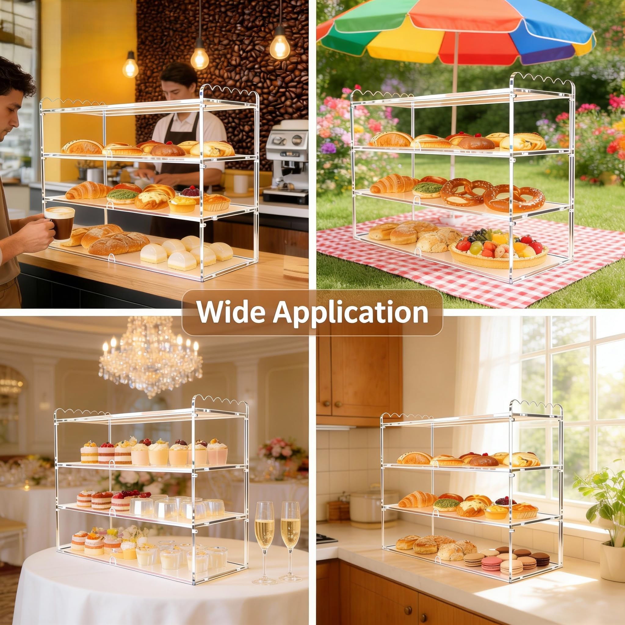 Espositore per pasticceria con manico, trasparente, 48 x 24.1 cm, 30 cm di altezza, per dessert, ciambelle, torte, da banco per panetteria, mantiene fresco, facile da pulire