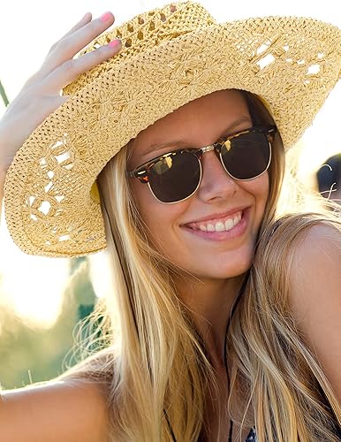 Miniatura 4 de Didaey 2 sombreros de vaquero de paja tejida para mujer, sombrero de vaquera de ala ancha, sombrero de vaquero occidental, para hombres y mujeres,