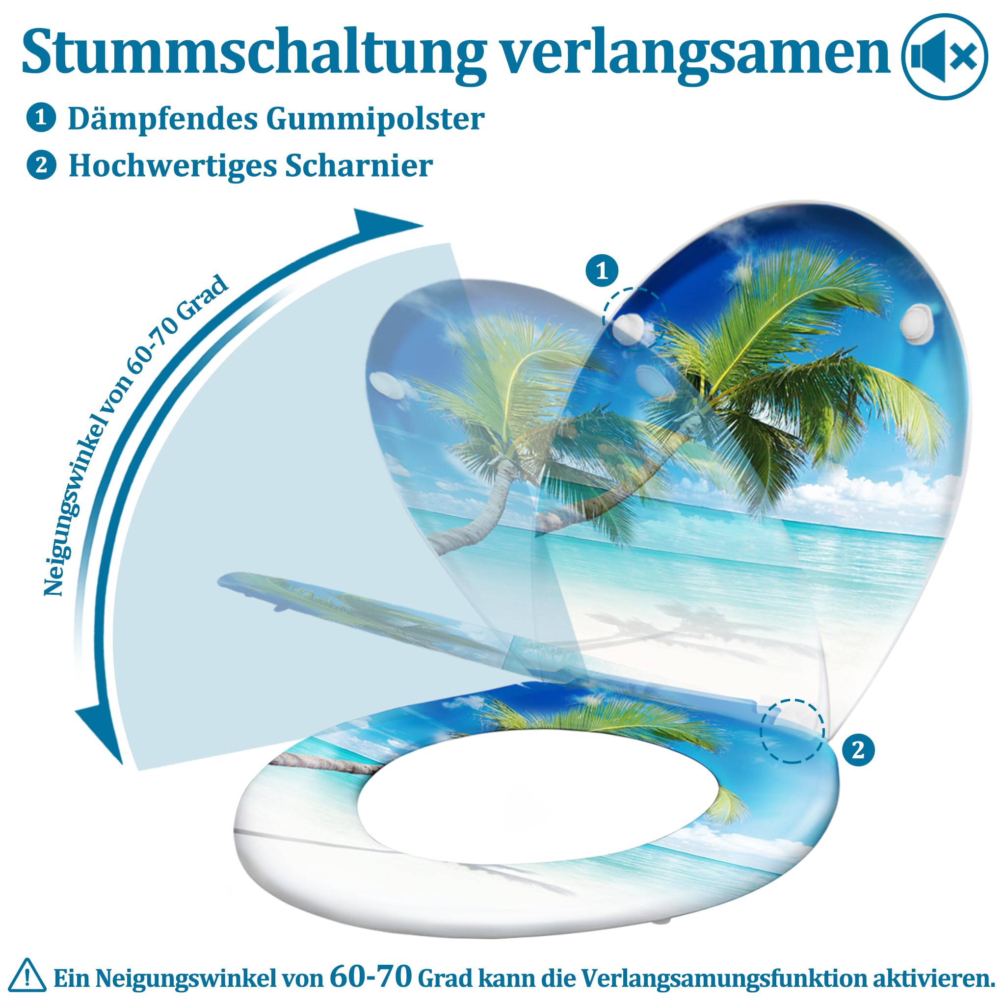 LARS360 Toiletdeksel, wc-bril met softclosemechanisme, antistatisch, antibacterieel, gemakkelijk te reinigen, afneembaar, voor de meeste wc- deksels, hangende wc, 45 x 38 cm, bamboe en steenkunst