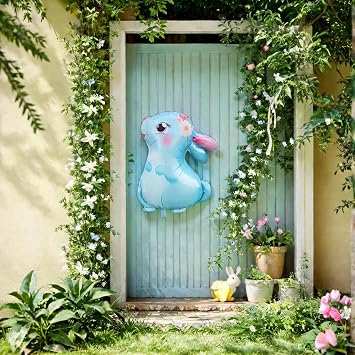 4 Pack Bunny Shaped Foil Balloons Easter Rabbit Balloons Pastel Blue Pink Orange White Bunny Balloons for Easter Decorations Birthday Party Baby Shower Basket Stuffers Supplies