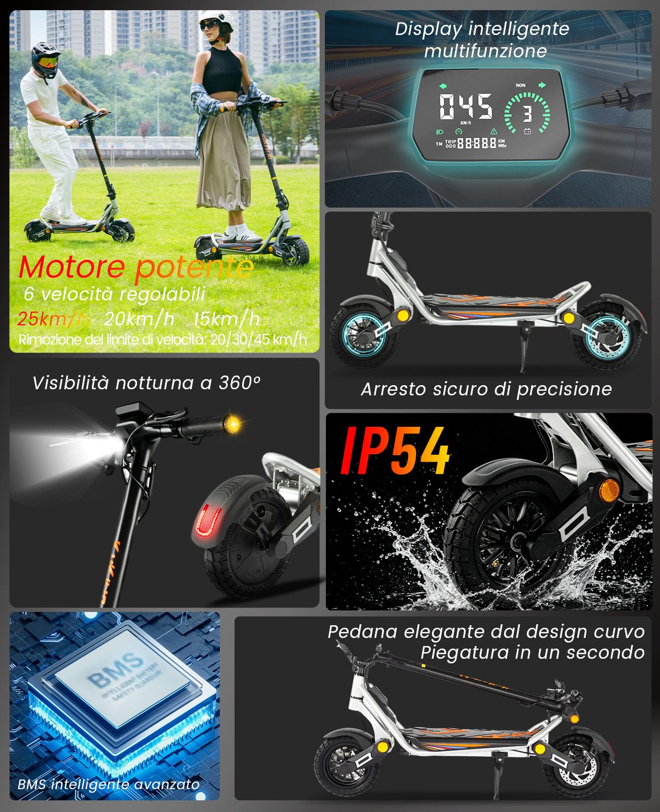 10" Monopattino Elettrico Adulto Pieghevole,45KM di Autonomia Monopattini | Monopattino Elettrico 48V 13Ah Scooter, 10 Pollici Monopattini Elettrici Fuoristrada Doppia Sospensione,Doppio Freno a Disco