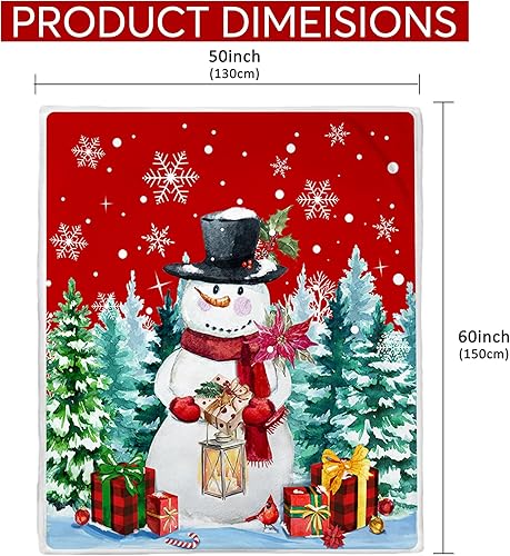 Miniatura 2 de Manta de Navidad, manta de Navidad de muñeco de nieve, decoraciones de Navidad para el hogar, manta roja suave de muñeco de nieve de 50 x 60 pulgadas