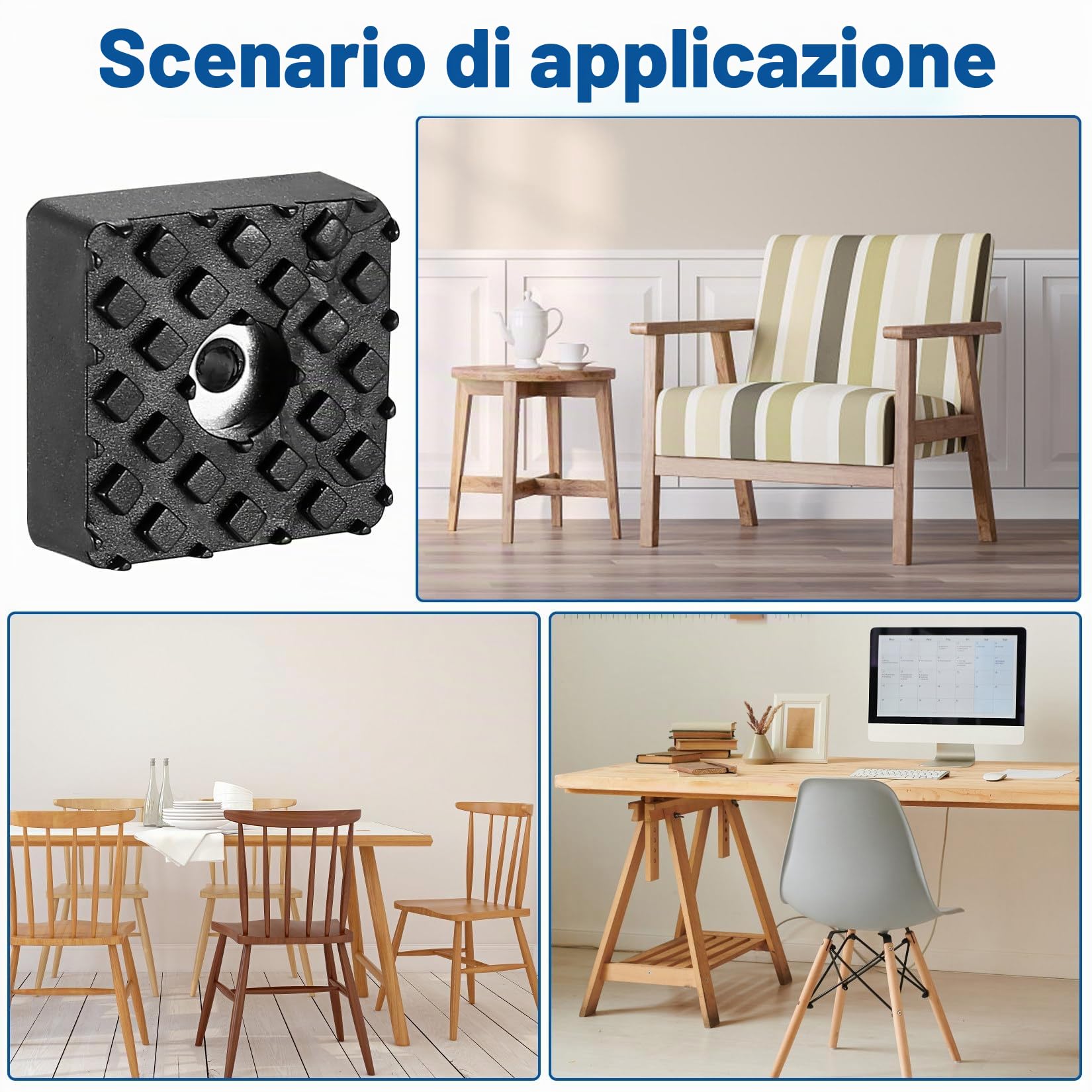 25 PzPiedini Gommini per Sedie, Piedini in Gomma per Mobili con Viti, Piedini per Sedie Antiscivolo Quadrati per Taglieri Tavoli Pavimenti da Tavolo (30 x 30 mm)