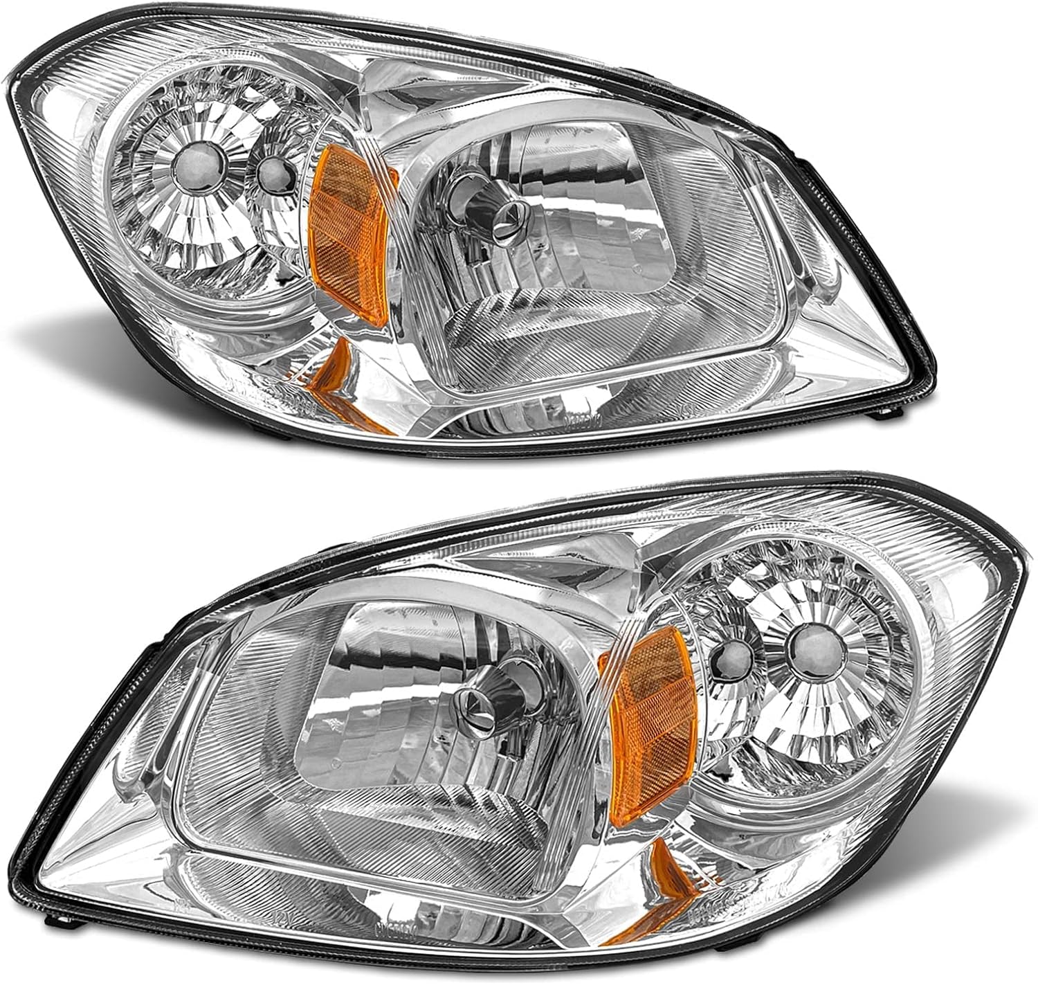 for 2005 2006 2007 2008 2009 2010 Chevy Cobalt Headlight Assembly compatible with 07-09 Pontiac G5 / 05-06 Pursuit Clear Lens Chrome Housing Amber Reflector Headlamp Replacement Pair
