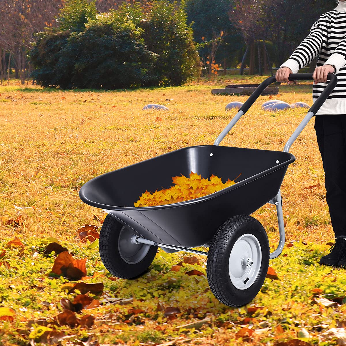 SOARS Carretilla de 100 litros de volumen, carretilla de jardín con 2 neumáticos de aire, mango de goma, carretilla de transporte, ideal para mover el suelo, arbustos de plantas, herramientas de