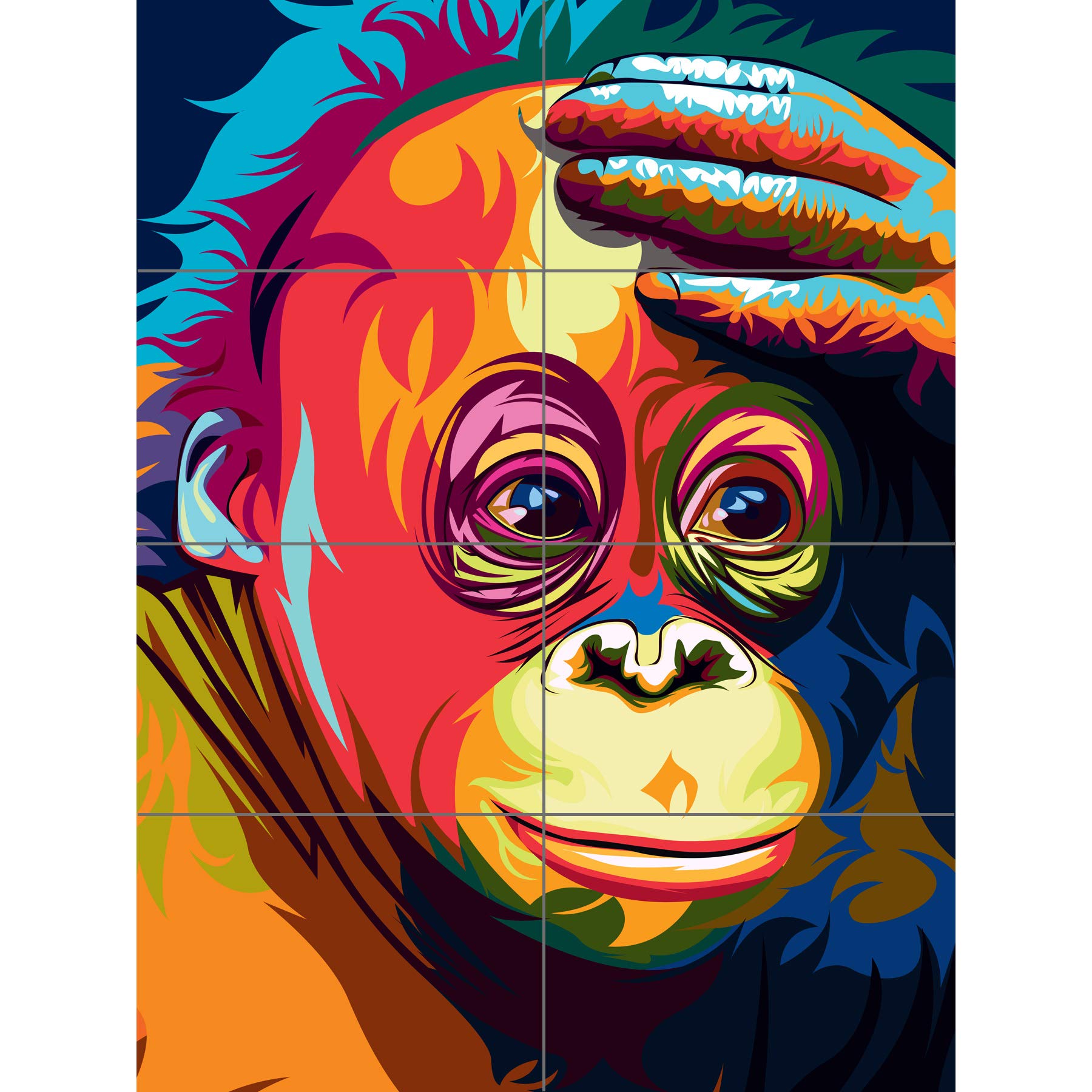 Artery8 Orangutan Illustration Colourful XL Giant Panel Poster (8 Sections)