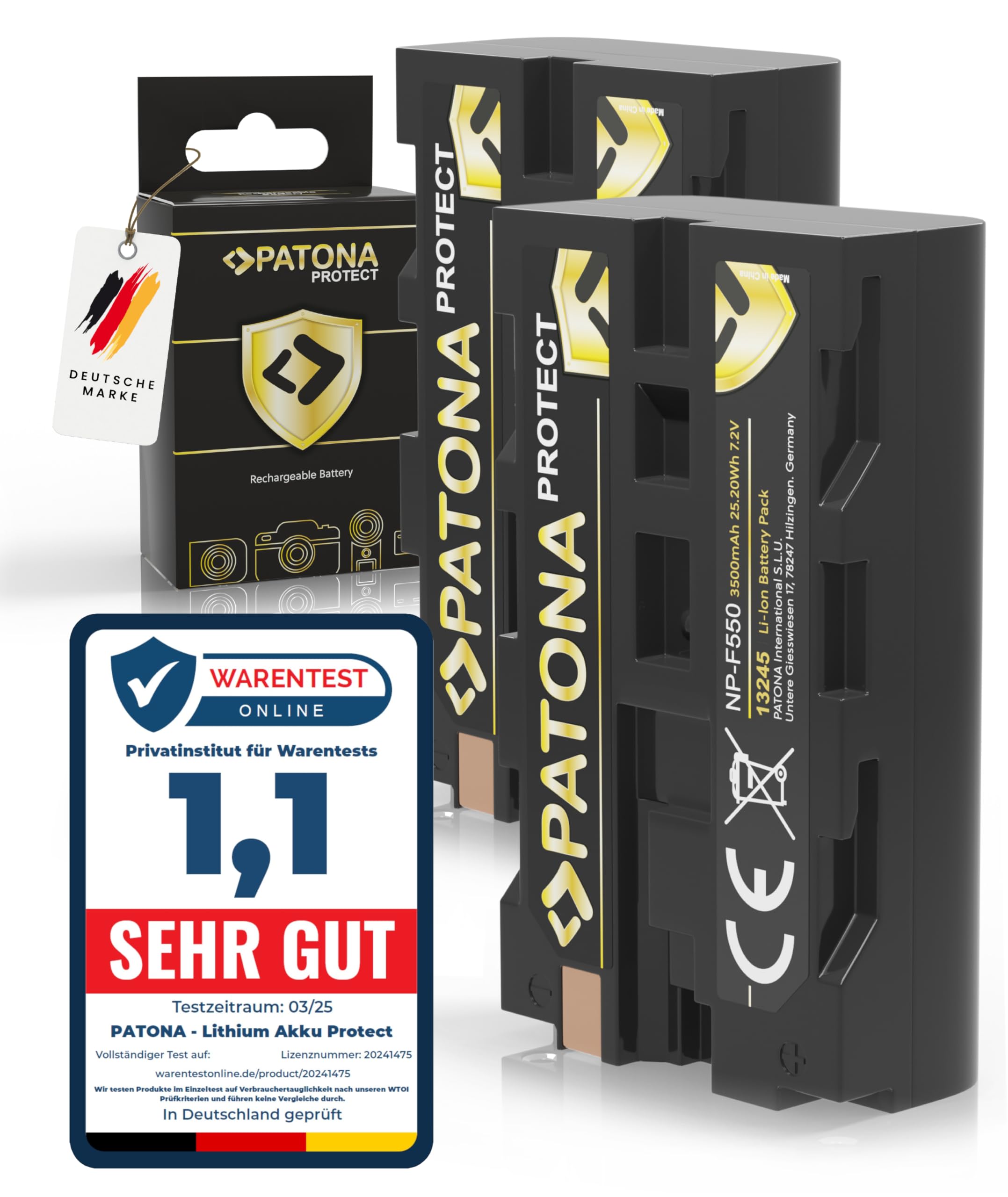 PATONA 2X Protect Akumulator do Sony NP-F550 F730 F750 F930 F950 3500mAh | Akumulator zamienny z etui ochronnym do kamer, wskaźników LED, oświetlenia, lamp wideo, monitorów kamer
