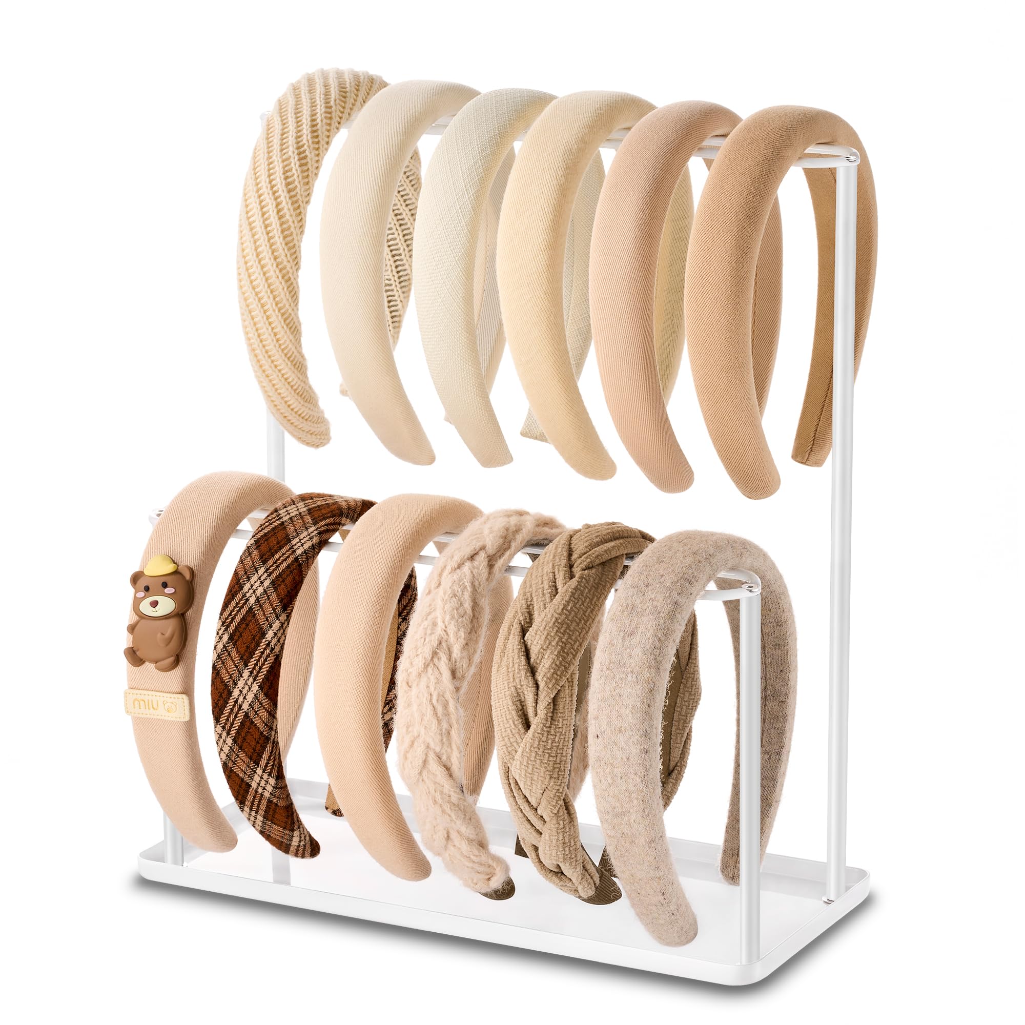 pickpiff Headband Holder Organizer Metal 2-Tier with Tray Hair Accessories Display Stand Storage Purse Charms Key Rings Rack