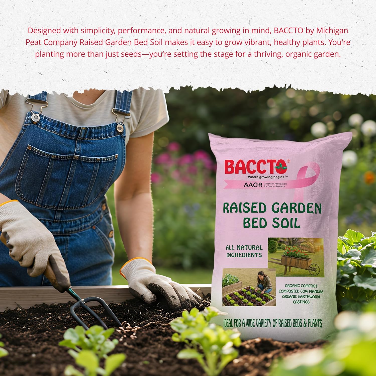Michigan Peat Company BACCTO Raised Bed Soil with Organic Compost, Manure, & Earthworm Castings for All Plant Types, 1.5 Cubic Feet
