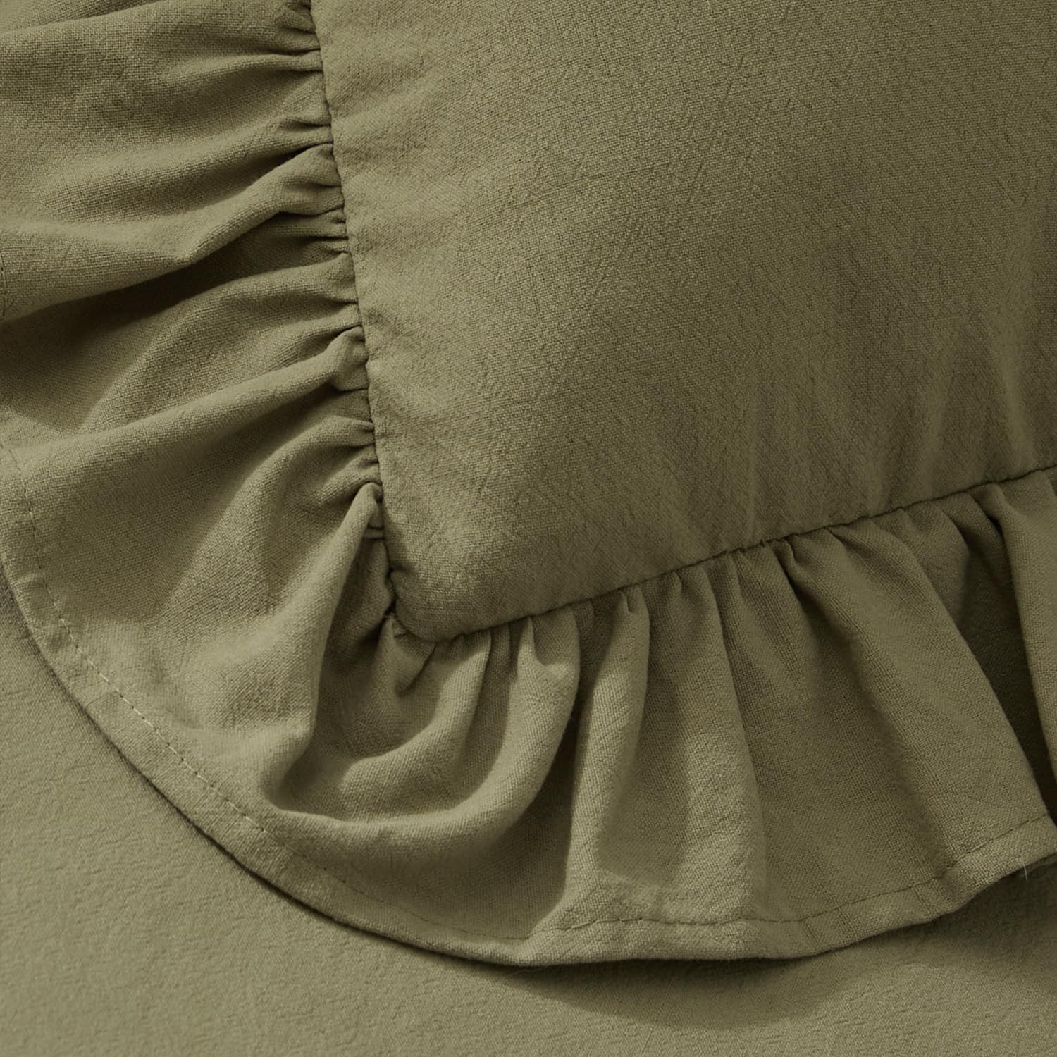 Kevin Textile 14x36 Inch Long Lumbar Pillow Cover 1 Pack 100% Cotton Lace Ruffles Scalloped Decorative Rectangle Cushion Case Soft Body Pillow for Bedding Couch Sofa, Olive Green