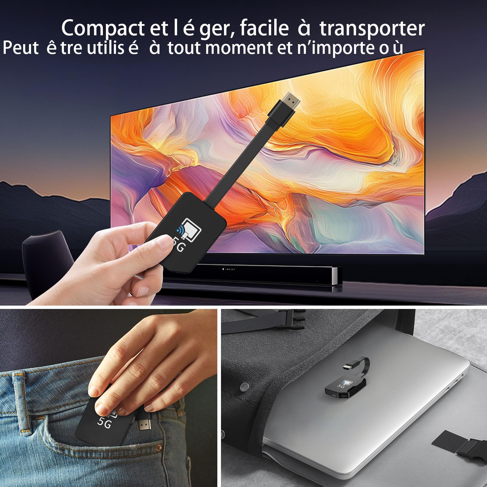 4K Miracast hdmi dongle,5G Wireless HDMI Display Dongle，Dongle HDMI sans Fil Adaptateur Compatibles i-Phone/i-Pad/Android/i-OS Supporte Miracast,DLNA, Airplay