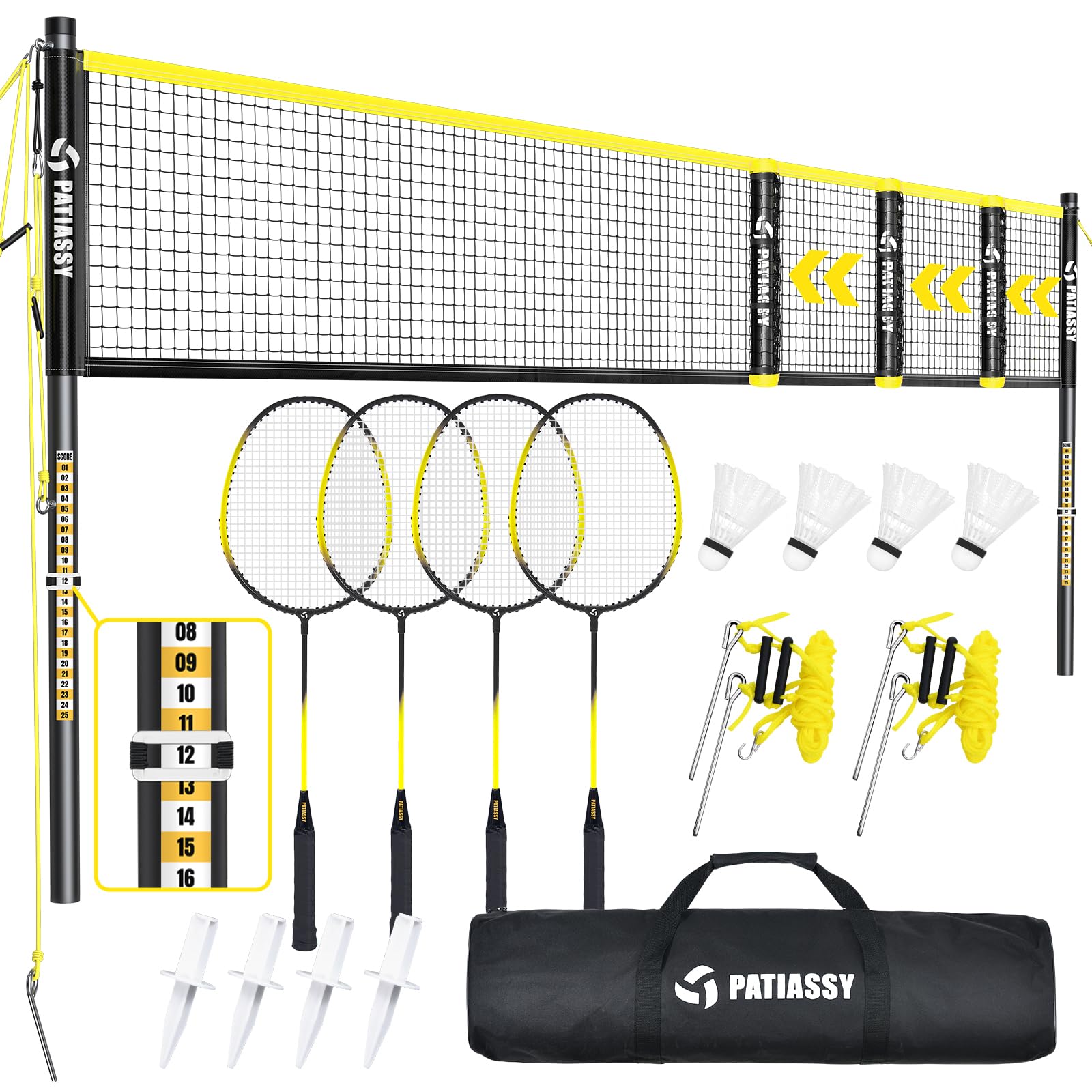 Filet de Badminton de 6.1m,Largeur réglable de 3-6m, Portable et Pliable, utilisable à l'intérieur comme à l'extérieur, idéal pour Adultes