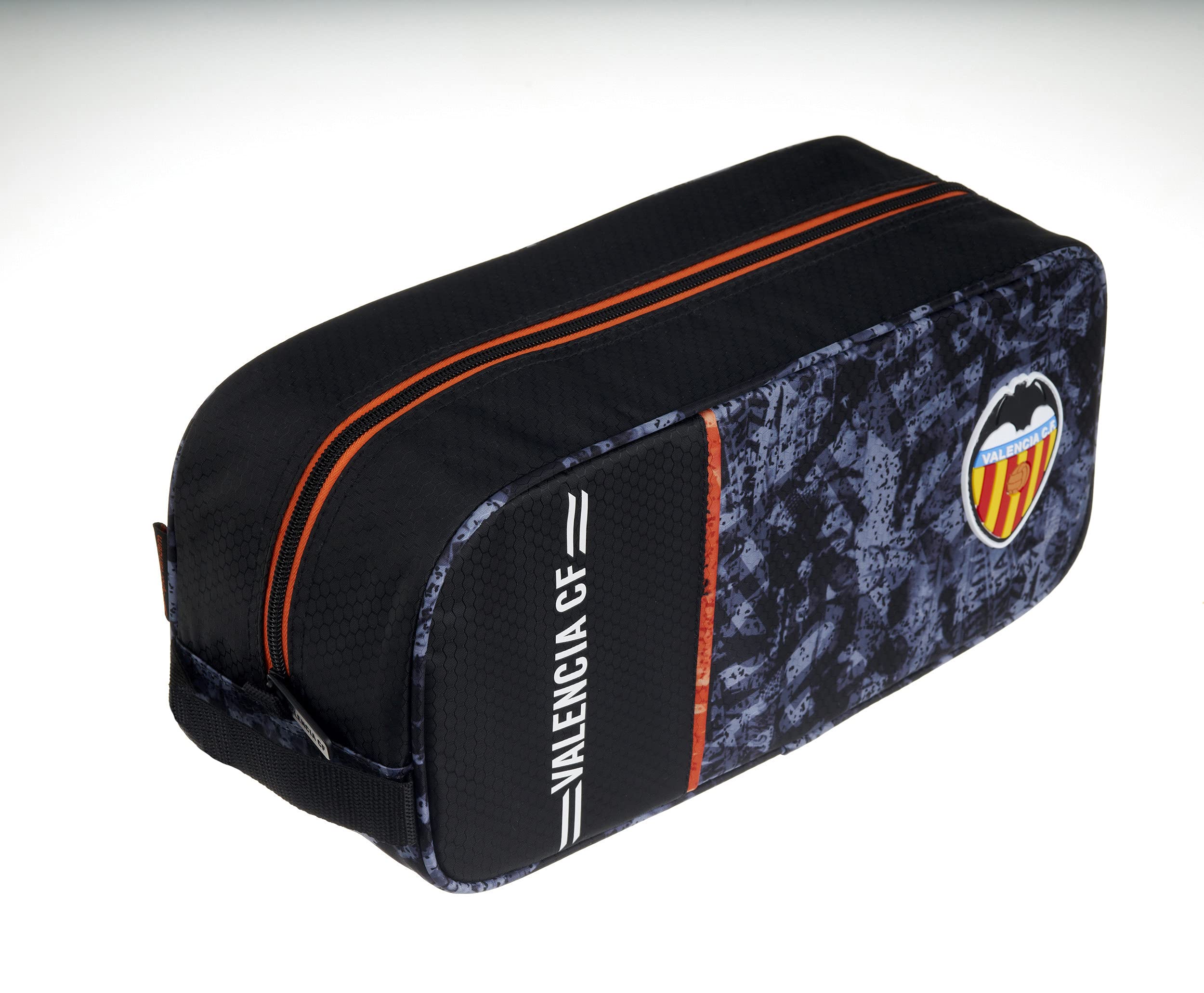 Valencia CF Zapatillero – 1 Bolsillo Cremallera Simple Asa para Transporte – Medidas 34X15X12 cm Color Negro