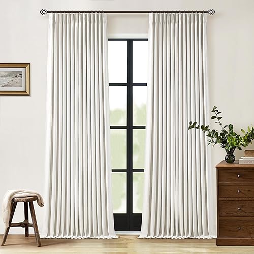 Miniatura 50 de Cortinas de lino 100% opacas de 90 pulgadas con pliegues de 2 paneles para sala de estar, con pestaña trasera plisada, cortinas oscuras con forma de