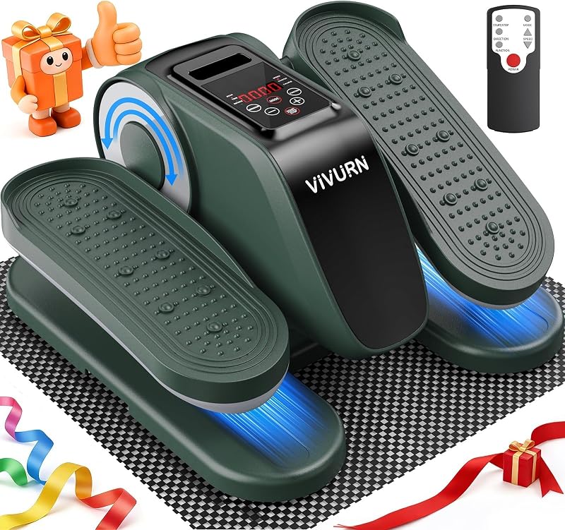 Ejercitador de piernas eléctrico elíptico debajo del escritorio mejorado para personas mayores 12 velocidades | VIVURN 019,Motor más grande,Bajo impacto,Sentado,Modo manual y automático,Pantalla LCD,Control remoto RF,Alfombra antideslizante,portátil,Silencioso para oficina en casa
