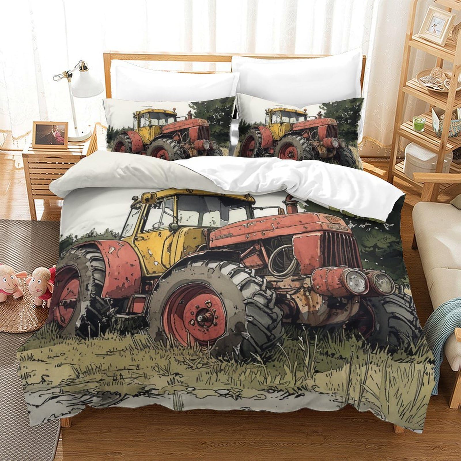 Set de housse de couette tracteur 3D respirante 3 pièces literie microfibre double 200x200