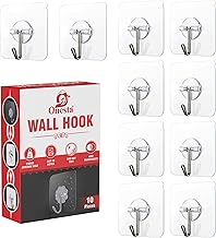 ONESTA Adhesive Wall Hooks for Nail Free Strong Stainless Steel Grip Transparent Hook for Kitchen Cutlery Heavy Duty Upto 5 Kg Capacity (Round Hook, 10.00, Count)