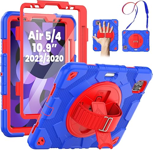 SEYMAC Funda para iPad Air de 54 generación de 10.9 pulgadas, protección duradera y resistente con protector de pantalla, soporte giratorio