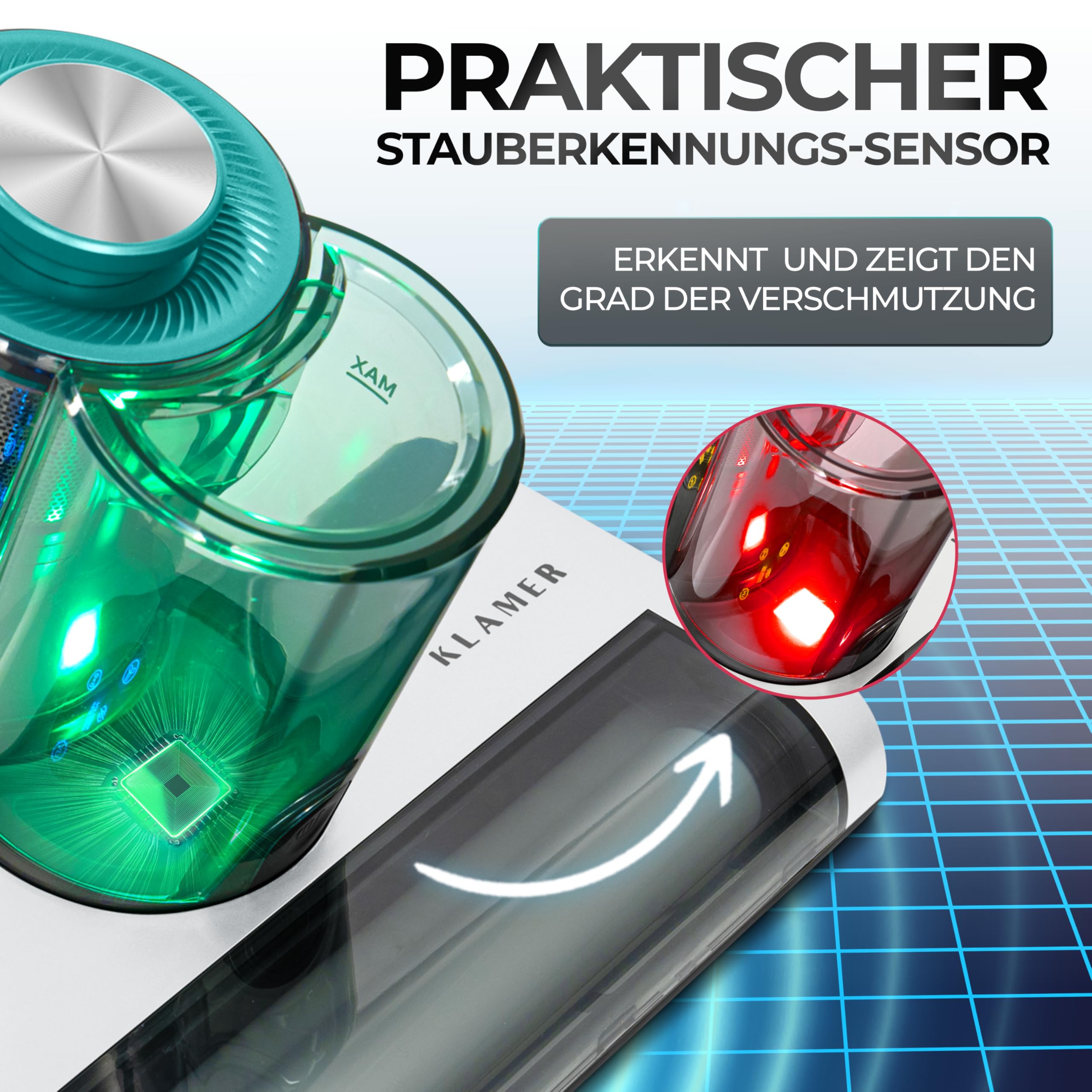 KLAMER Milbensauger 18kPa – Matratzensauger mit UV-Licht & 60°C Tiefenreinigung, Ultraschall & Schlagmodi, Anti-Verwicklungs-Bürste für Tierhaare, HEPA-Filter gegen Milben & Allergene
