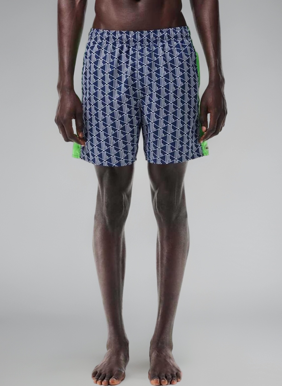 Mens Monogram Mid Length Swimming Trunks (XL) (Navy Blue/Green)