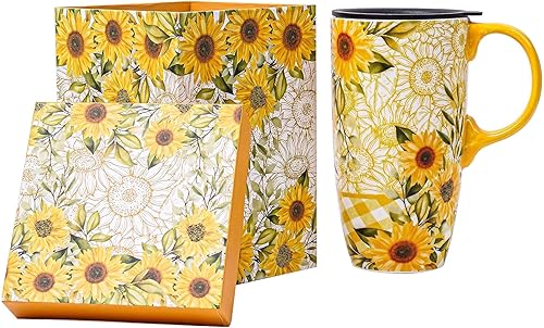 Miniatura 10 de Topadorn Taza de viaje de cerámica con asa, tapa deslizante resistente a salpicaduras, perfecta para café y té, apta para microondas y lavavajillas,