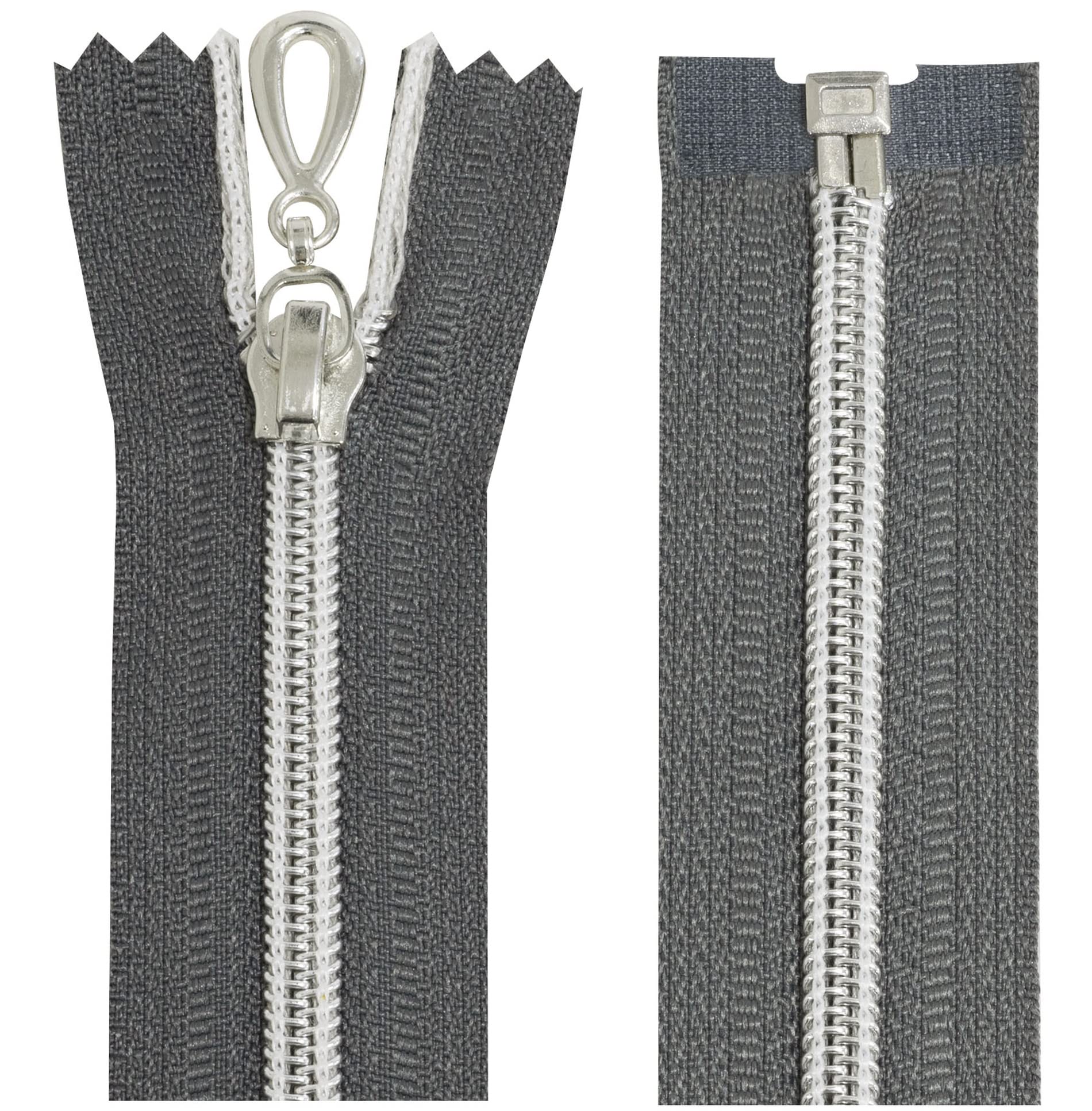 AERZETIX - C64072 – Set of 2 Spiral Zippers N°5 40 cm Self-Locking – Self-Locking Nylon Mesh – Metal Cursor Pull – Dark Grey – Haberdashery