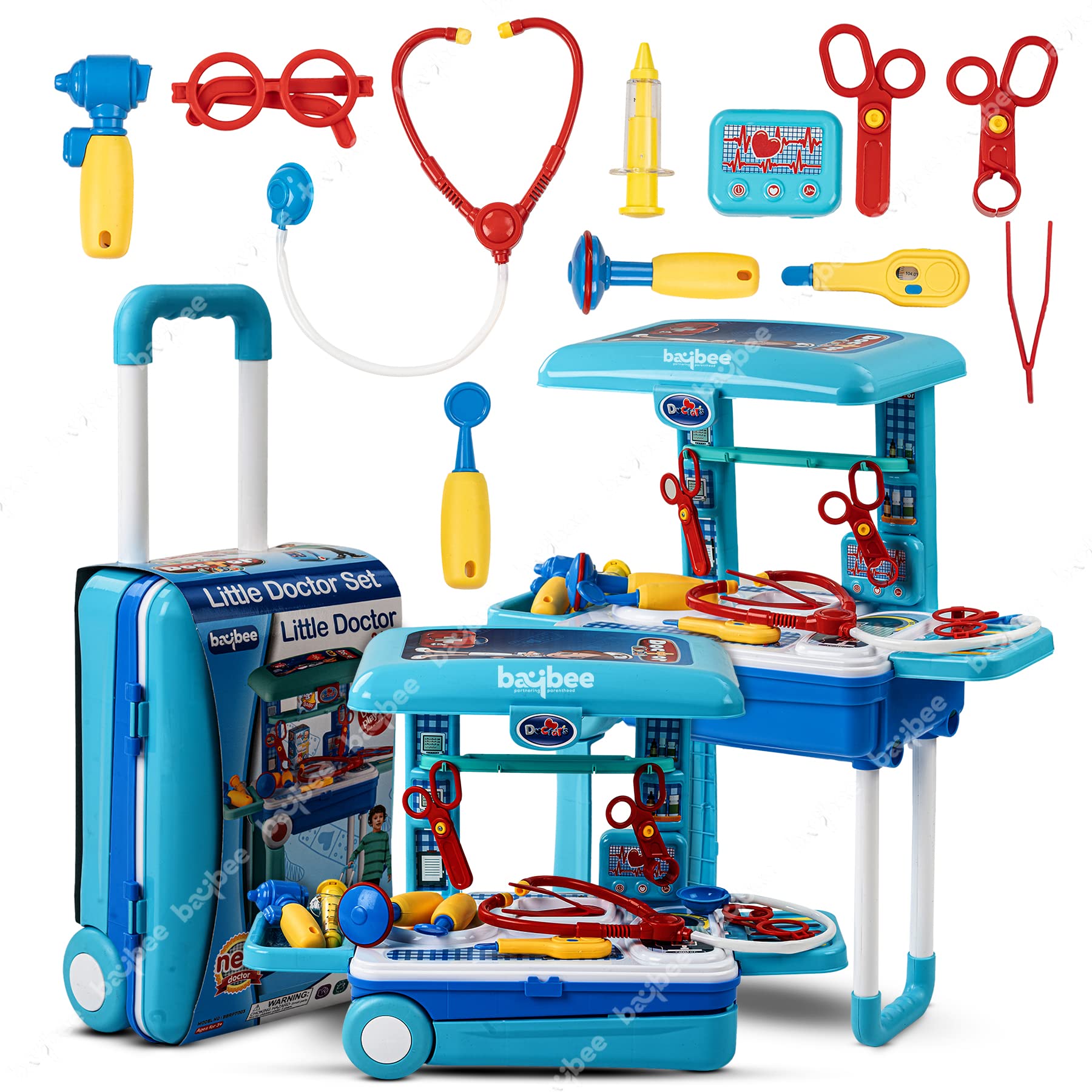 Baybee 3 in 1 Doctor Set for Kids, Portable Pretend Play Little Doctor Set Toys for Kids, Role Play Doctor Set Kids Toys for Girls & Boys, Medical Accessories Toys for Kids (Trolley Doctor Set)