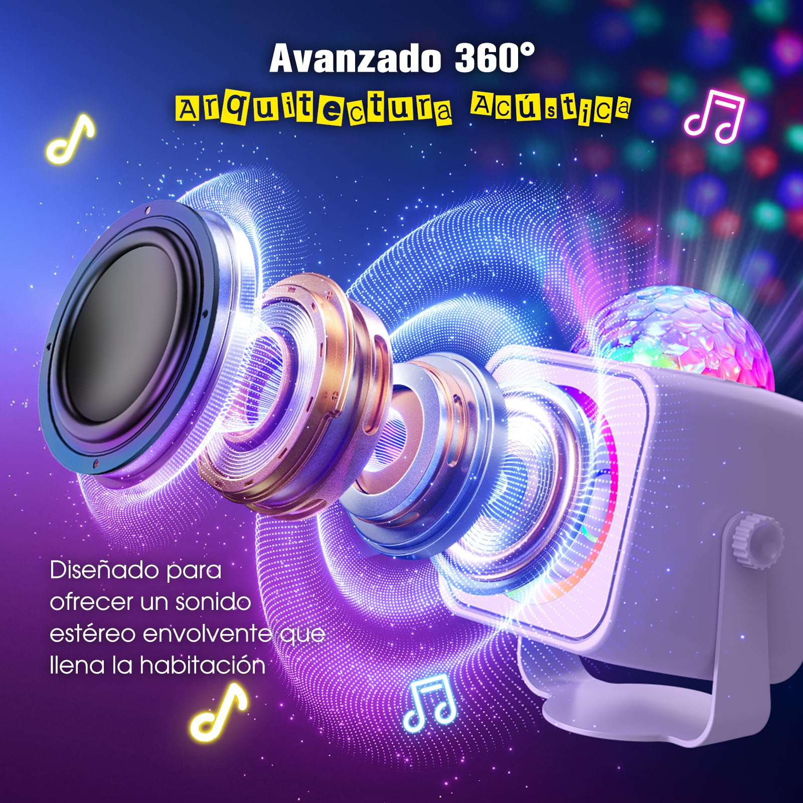 Dislocati Karaoke Infantil 2 Microfonos Inalambricos, Regalo Niña 4 5-15 Años Karaoke Infantil Juguetes Niñas 3-15 Años Equipo de Karaoke Portátil con Bola de Luces de Discoteca y Soporte Desmontable
