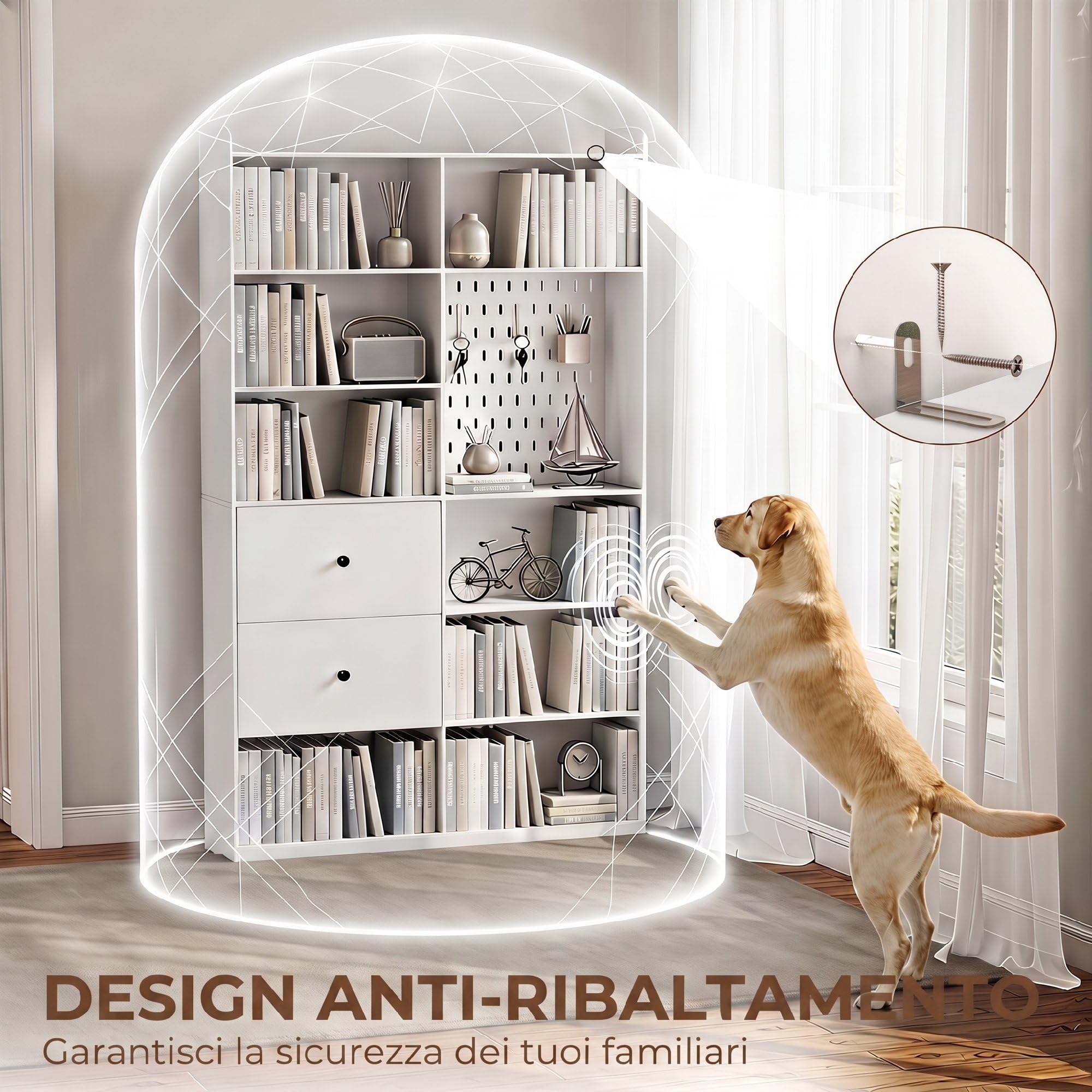 HOMCOM Libreria Verticale Alta con 8 Cubi in Legno 120x30x200 cm Bianco