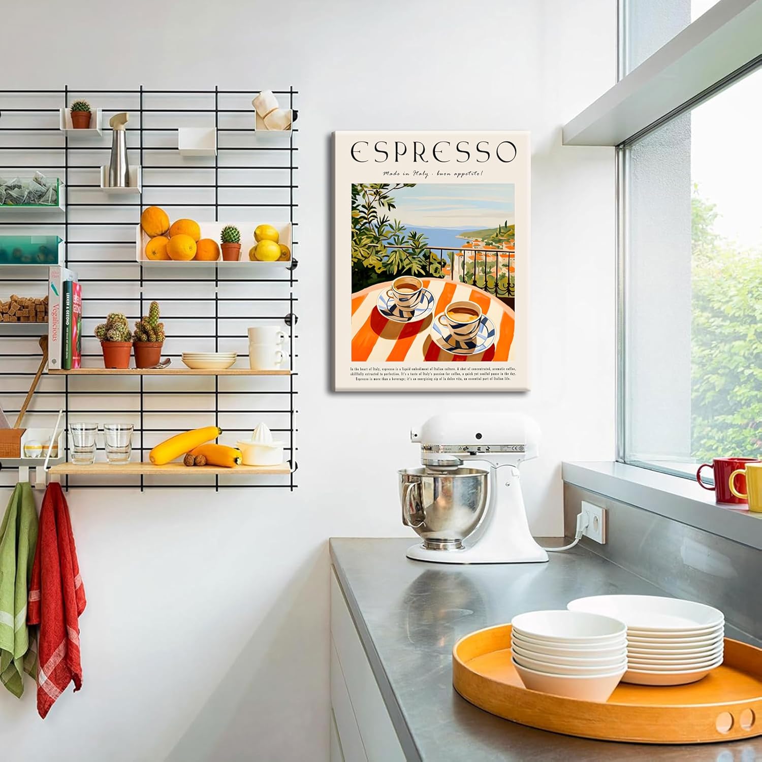 Vintage Espresso Kitchen Wall Art – Retro Italy Coffee Sign Canvas Prints – Framed Cozy Coffee Bar Wall Decor for Dining Room Kitchen Home Decoration – 16x24in
