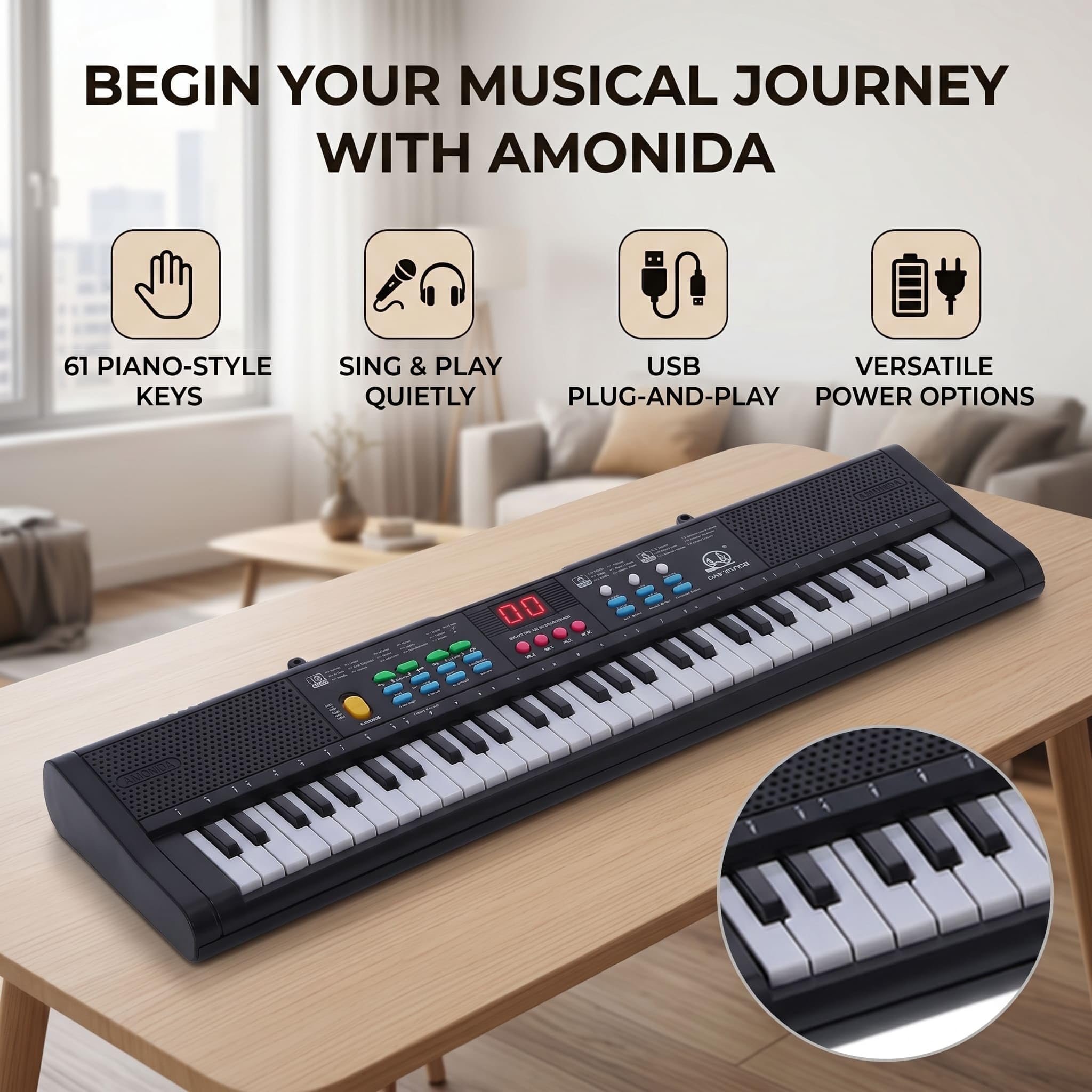 Pianino klawiaturowe, 61 klawiszy, wielofunkcyjne klawiatury elektroniczne, pianino cyfrowe z mikrofonem MQ6186, ładowanie USB, do ćwiczeń, nagrywania, programowania, akordy