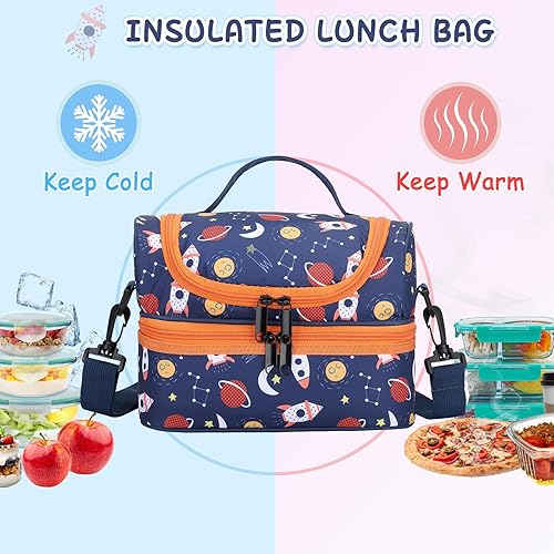 Vista 21 de Kasqo Lonchera para niñas, hielera aislada con compartimentos dobles, unicornio morado claro