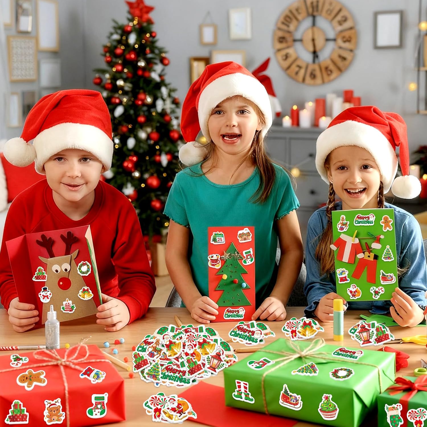 300Pcs Christmas Foam Stickers, Cute Self-Adhesive Xmas Stickers Foam Santa Claus Gingerbread Man Reindeer Sticker Decorations for Home Office School Classroom DIY Art Craft Party Supplies - Image 2