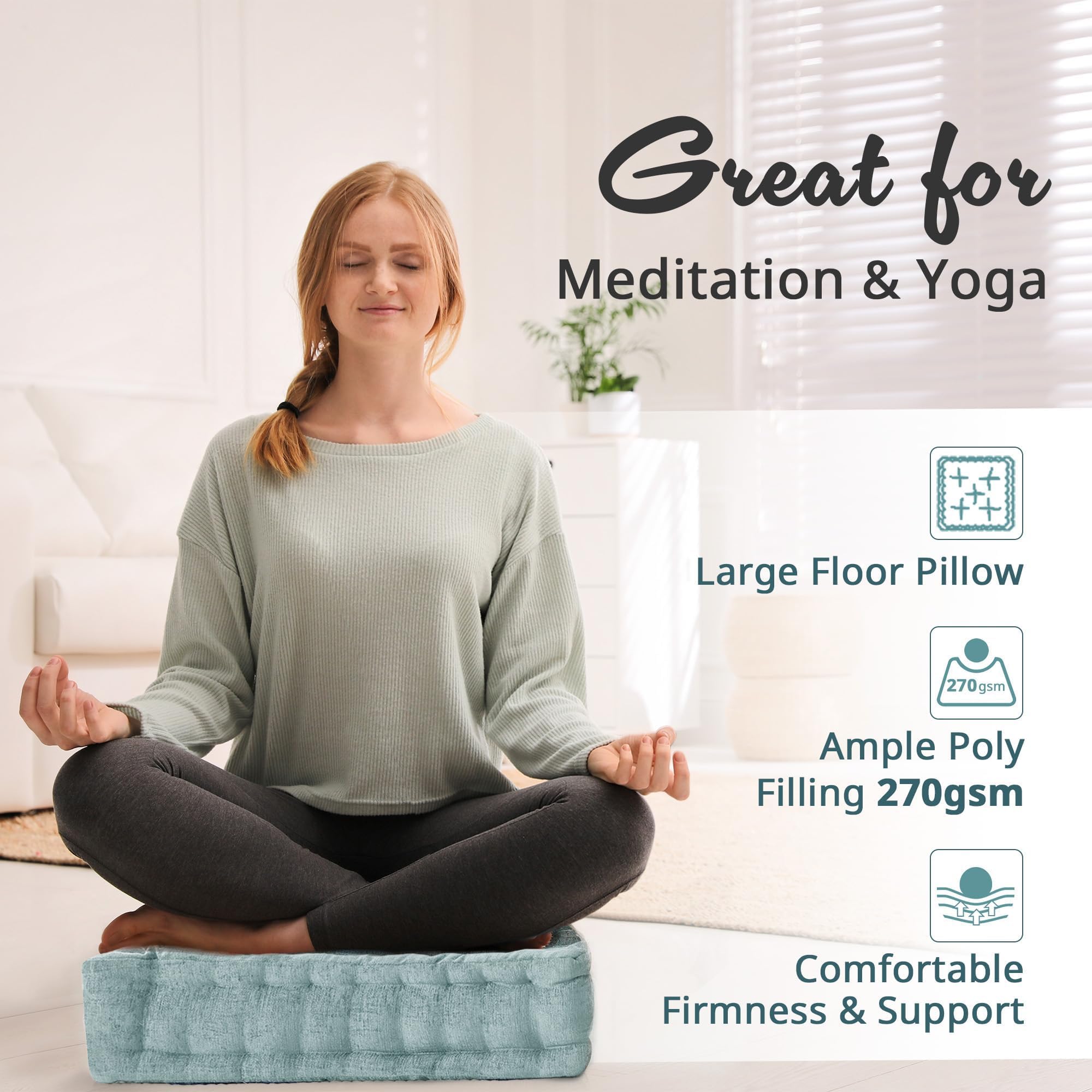 Intelligent Design Azza - Almohada de Suelo, Cojines Grandes para Adultos, Almohada de Suelo para meditación o Yoga, felpilla Brillante capitonada con Bordes festoneados para cojín de Banco/Silla, 20