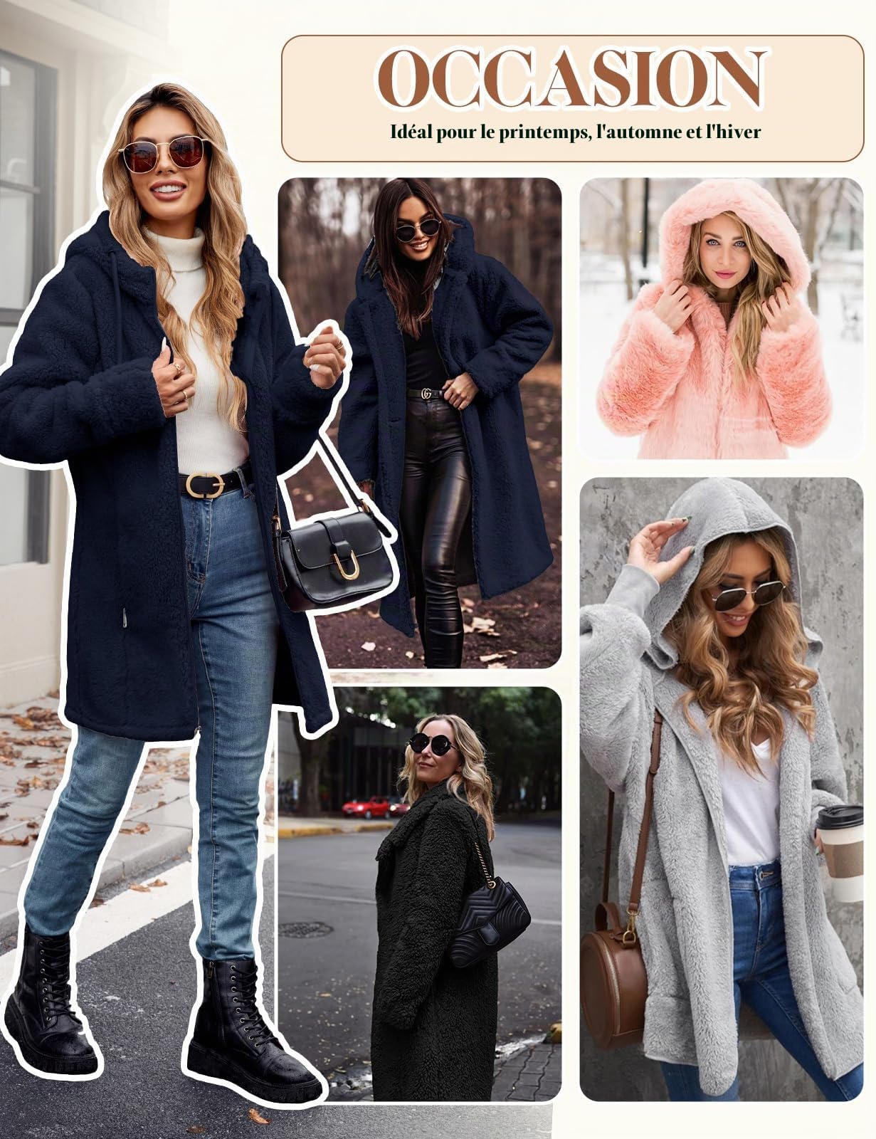 Veste Polaire Femme Hiver Chaud Sweat à Capuche Zippé Manteau Doublure Blouson Manteaux à Capuche Manche Longue Slim Fit Jacket Automne Casual Outwear avec Poches