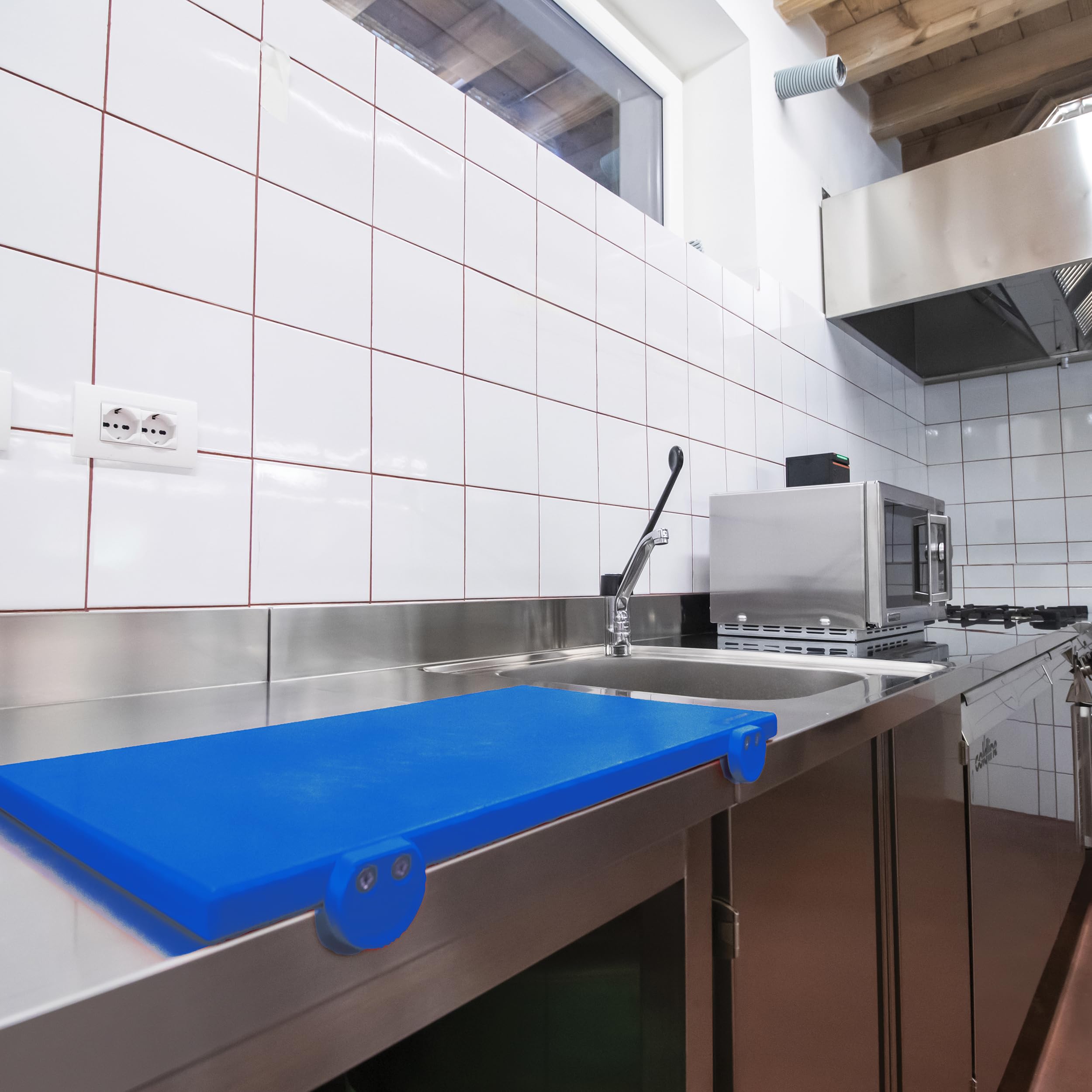 SENO & SENO Tabla de cocina 50 x 40 x 2 cm de polietileno con retenedores | Color azul | Antiadherente y resistente a los golpes | para cocina y gastronomía