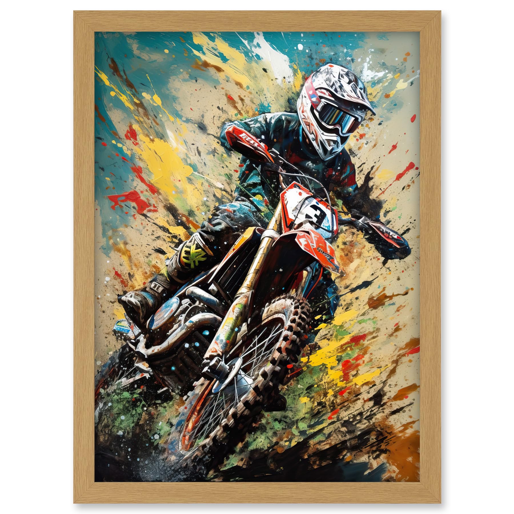 Artery8 Motocross Race Sport Driver Action Shot Painting Artwork Framed A3 Wall Art Print