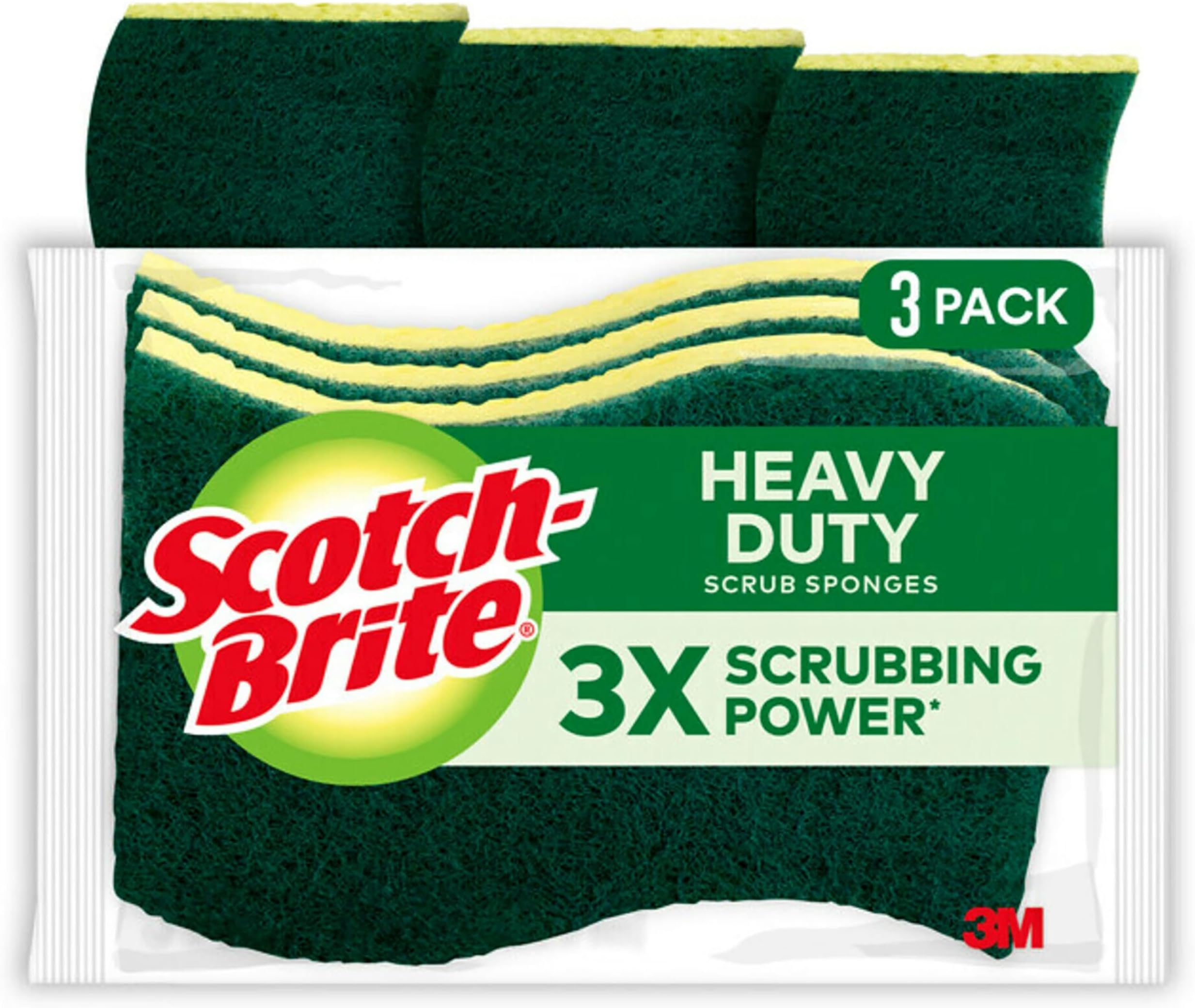Heavy Duty Scrub Sponge, 24 Kitchen Sponges Designed for Tough Messes in the Kitchen that Last 3X Longer*, Best for Cast Iron Skillets and Outdoor Grills, Flexible, Durable, and Strong