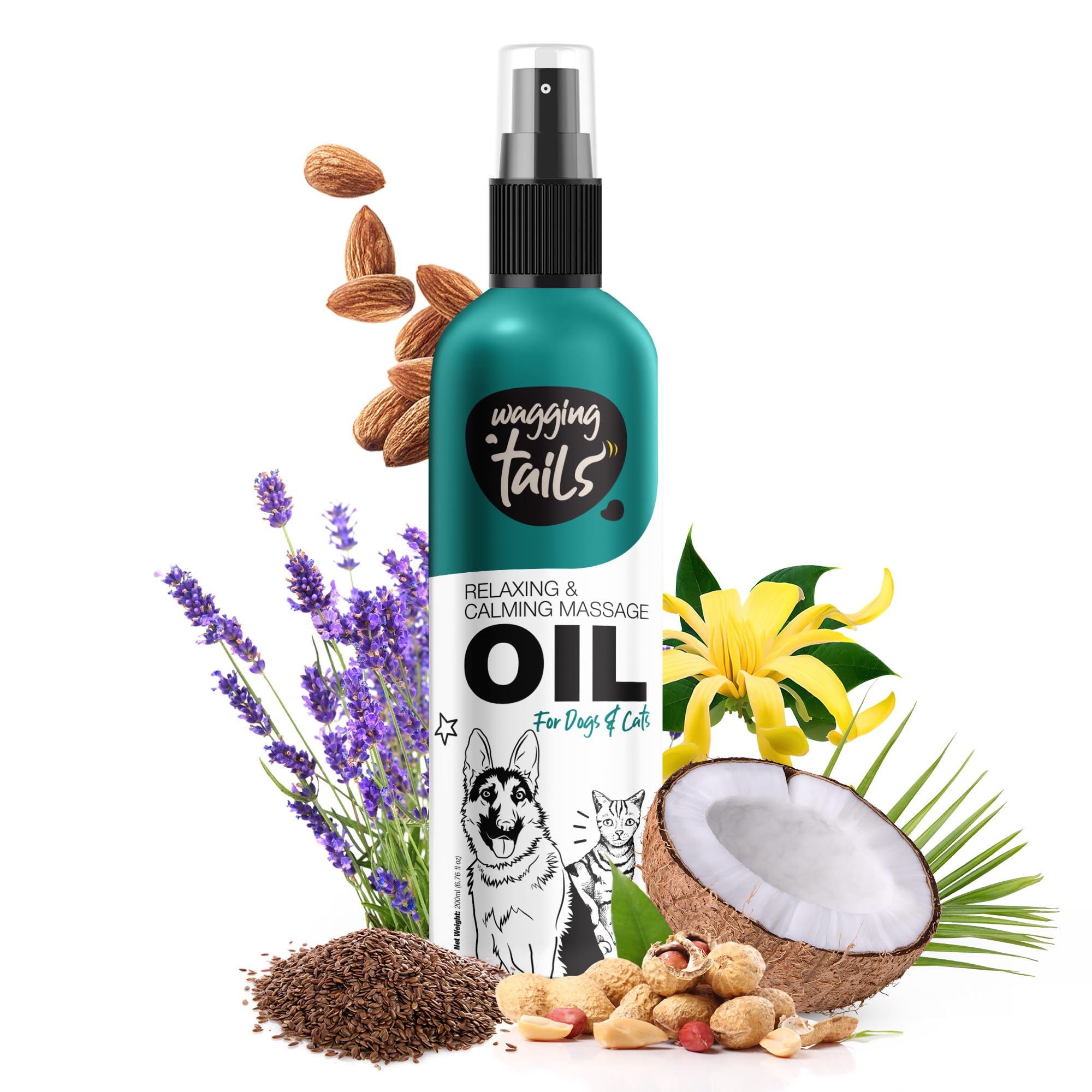 Pets Relaxing & Calming Massage Oil for Dogs, Cats and Pets 200ml |Natural Oil Use to Massage Pets & Improves Coat Shine and Softness | Relaxation & Relieves Itching