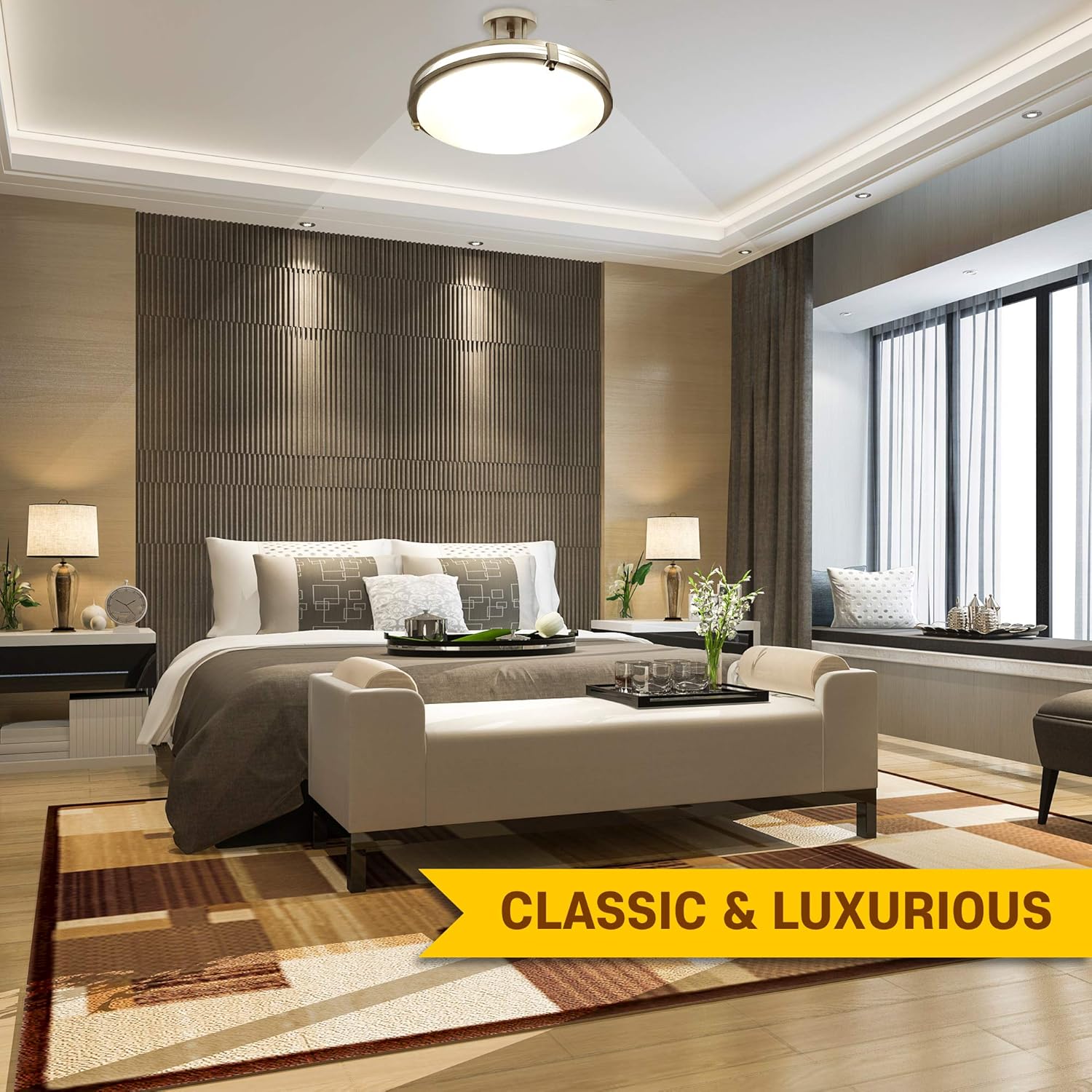 Exclusive Discount 70% Price Brushed Nickel Round 2-Light Ceiling Light Fixture - Semi Flush - 23 Watt (200 Watt Equivalent) (16 Inch) Flash Deals - 40% OFF Brushed Nickel Round 2-Light Ceiling Light Fixture - Semi Flush - 23 Watt (200 Watt Equivalent) (16 Inch)