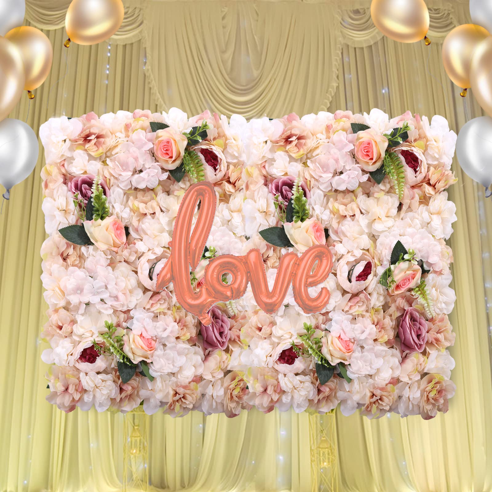 6 Stück Blume Wandpaneele Rosa,Künstliche Rose Hintergrund,Blume Wand Hintergrun,Realistische Blätter,für die Wanddekoration in Hochzeitslocations, Fotografiegebäuden, Bekleidungsgeschäften,40 cm x 60
