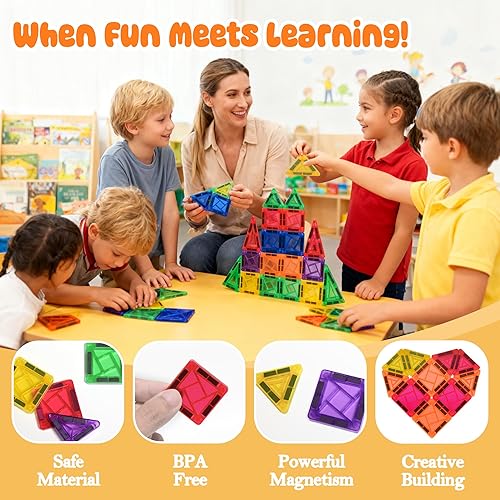 Miniatura 4 de Juego de 42 azulejos magnéticos, bloques de construcción magnéticos fuertes, mini azulejos magnéticos, juguetes STEM Montessori para niños pequeños