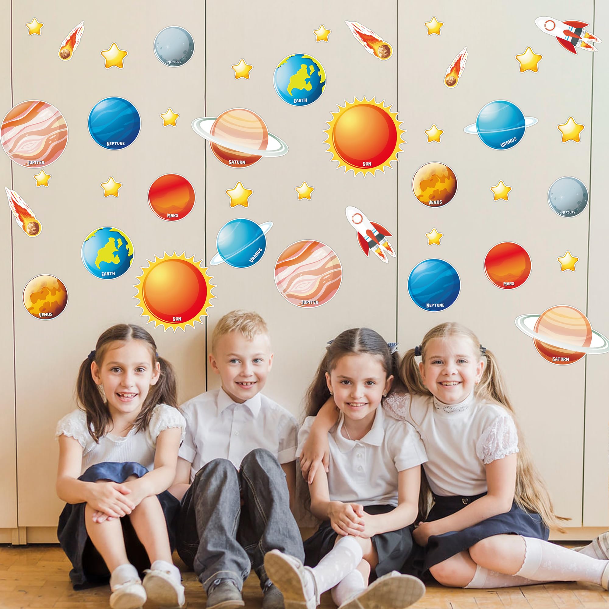 Wonmon 60 PCS Solar System Cutouts for Classroom Decorations, Outer Space Planet Rocket Paper Cut-Outs for Space Theme Birthday Party School Classroom Wall Bulletin Board Decorations - Image 4