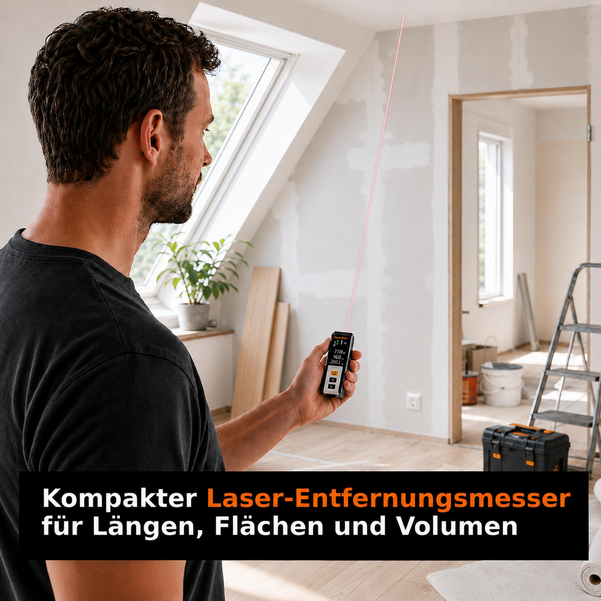 Laserliner DistanceMaster Compact 30 - Telémetro láser (hasta 30 m, medición de Longitud/área/Volumen, medición Continua, Memoria de 50 valores, Incluye Bolsa) | Rango de medición de 30 m, medidor digital, medición de longitud/área/volumen
