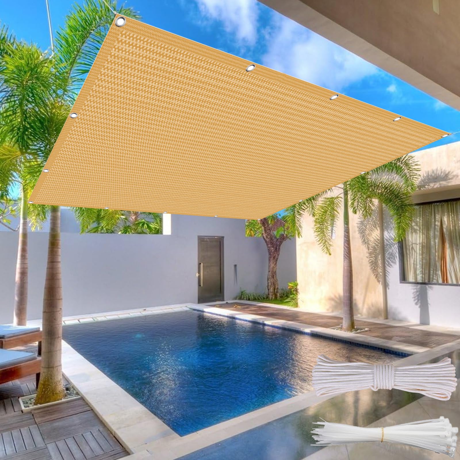 Voile d'ombrage contre le vent et la chaleur sur la terrasse beige