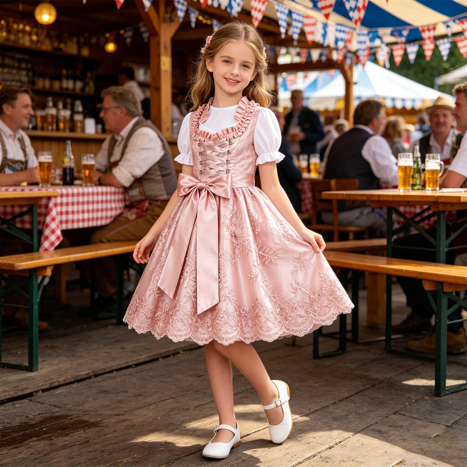 Kinder Dirndl Mädchen 3-TLG. Kinderdirndl, Dirndlbluse, Schürze, 3-12 Jahre | Trachtenkleid Dirndlkleid Mädchendirndl Dirndl-Sets für Oktoberfest Bayerische VolksfestTrachtenmode