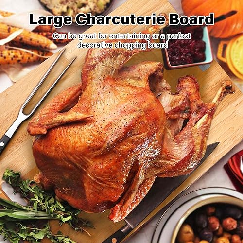 Miniatura 5 de Tabla de cortar extragrande de 24 x 16 pulgadas, tabla de cortar de madera 2XL para cocina, tabla de cortar carne de madera de caucho con asa, tabla